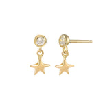 Diamond Bezel Star Dangle Earring Drop Earrings Jaine K Designs Yellow Gold Without Diamond Bezel Pair