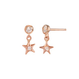Diamond Bezel Star Dangle Earring Drop Earrings Jaine K Designs Rose Gold With Diamond Bezel Pair