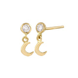 Diamond Bezel with Crescent Moon Stud Earring Drop Earrings Jaine K Designs Pair Yellow Gold