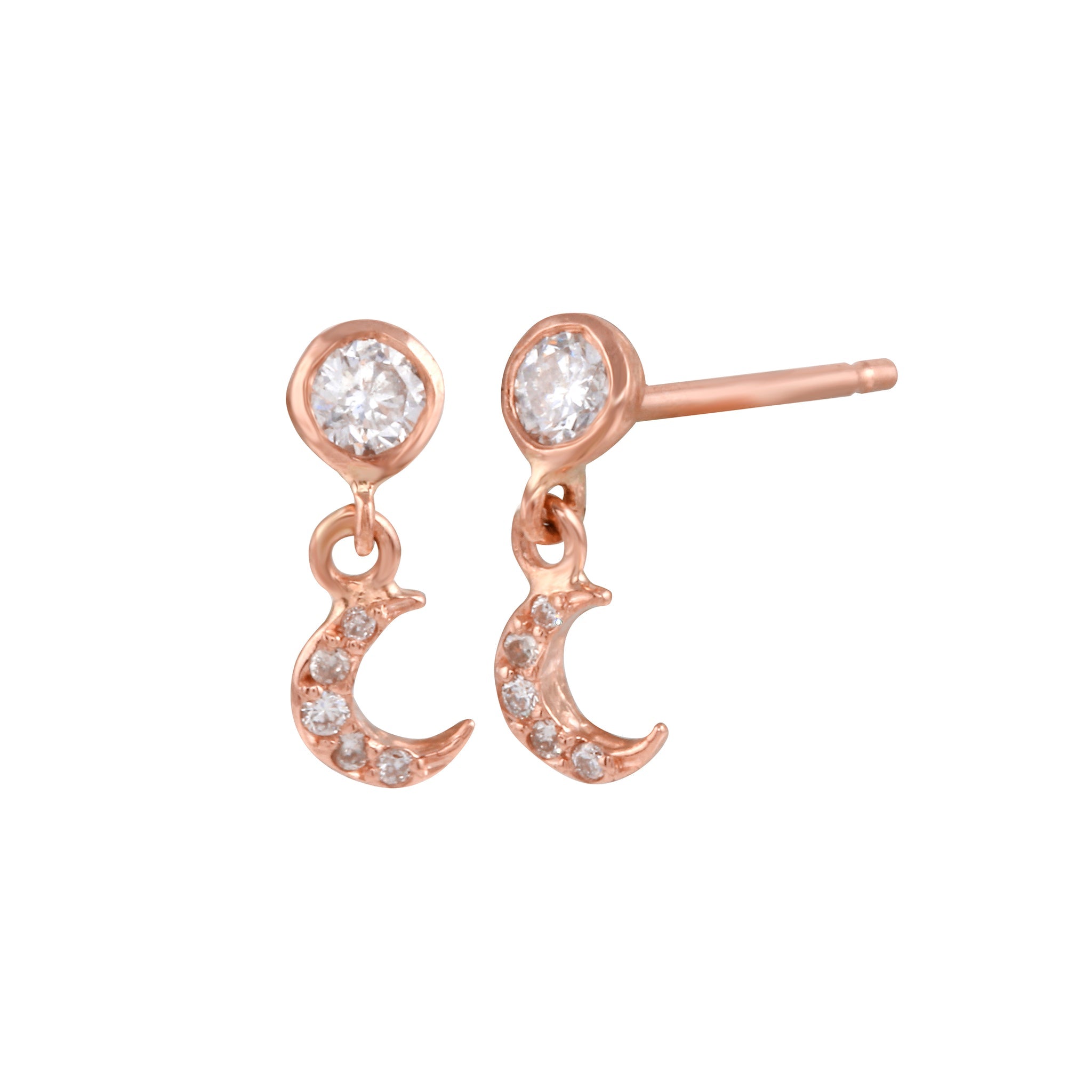 Twinkling Pave Crescent Moon Dangle Earring Drop Earrings Jaine K Designs Pair Rose Gold