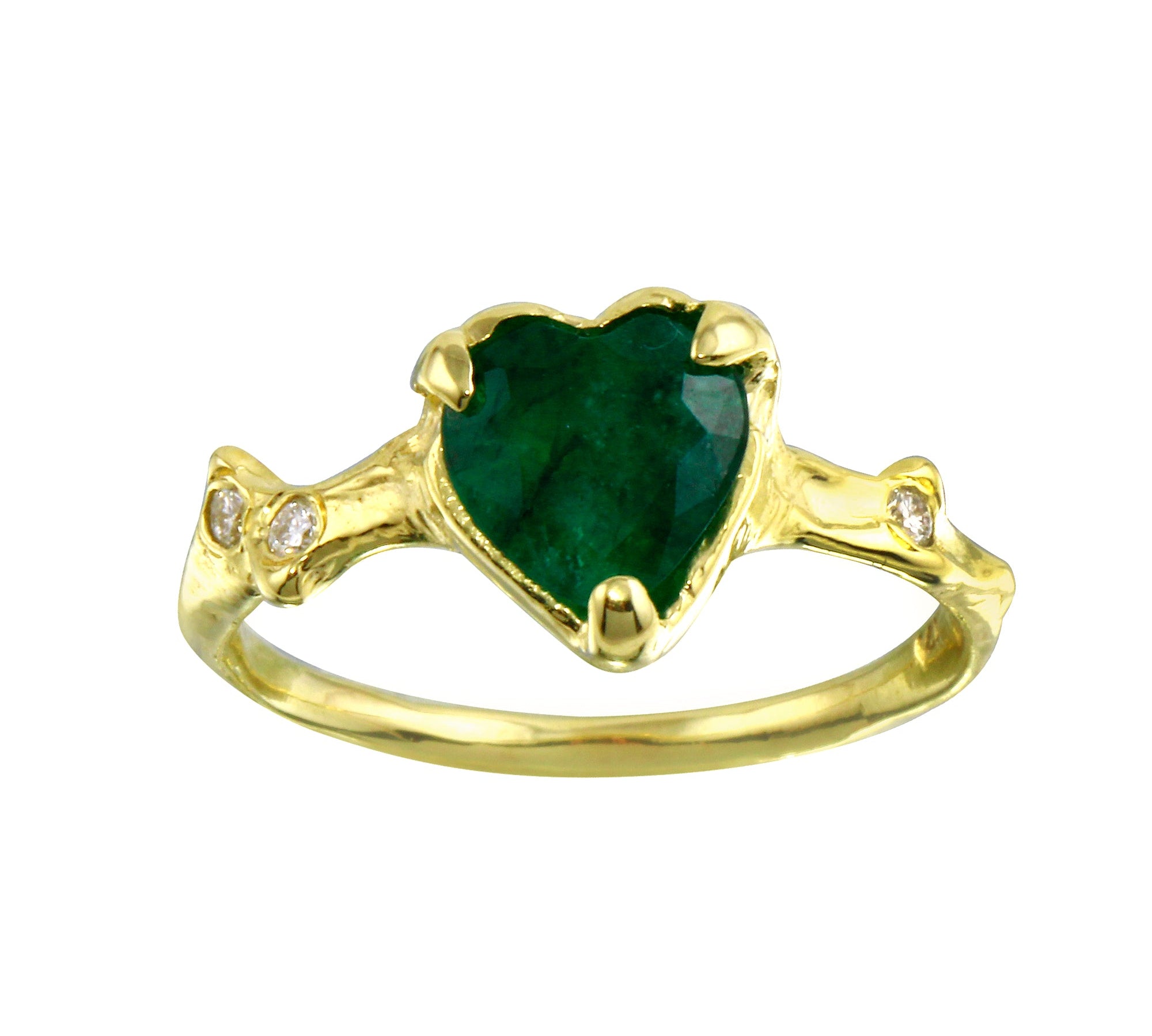 Emerald Heart with Twinkling Diamond Thorns Ring Ring Jaine K Designs