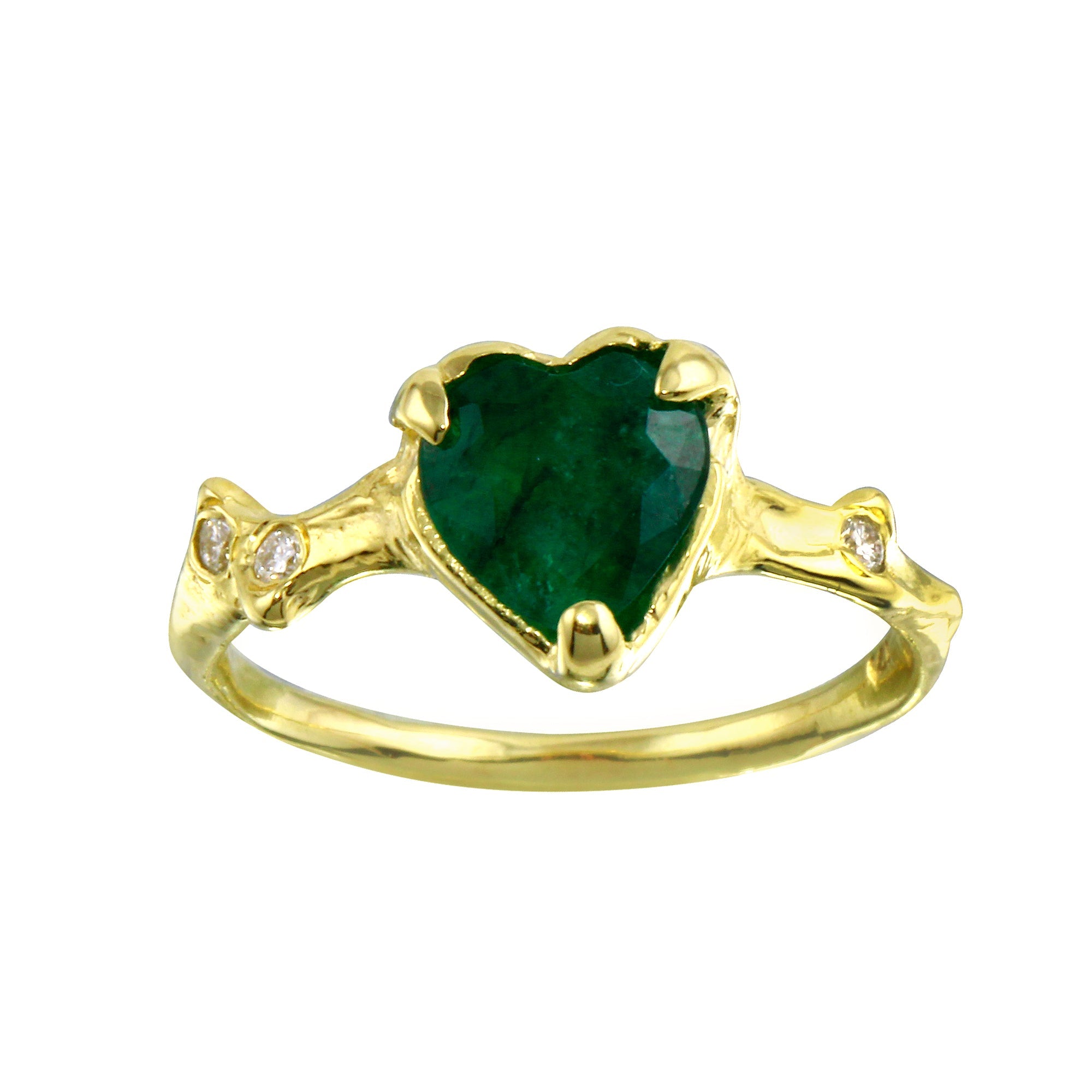 Emerald Heart with Twinkling Diamond Thorns Ring Ring Jaine K Designs