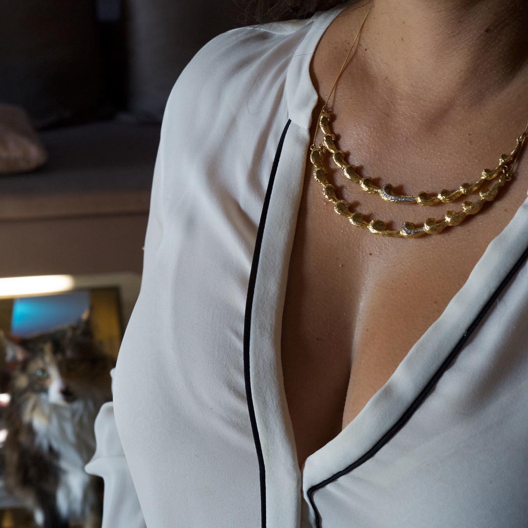 Diamond Double Wave Necklace Necklace Yakira Rona   