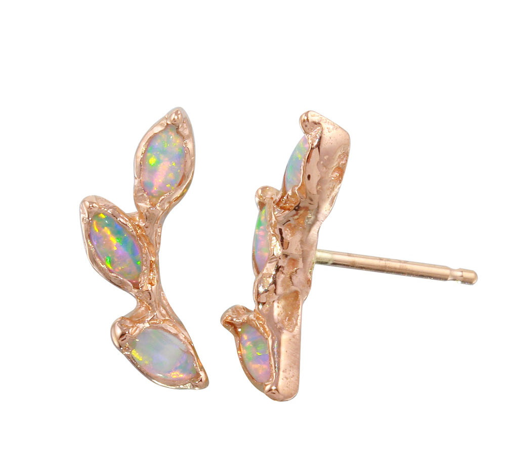 Leaf Trio Stud Earring Stud Earrings Jaine K Designs Pair Opal