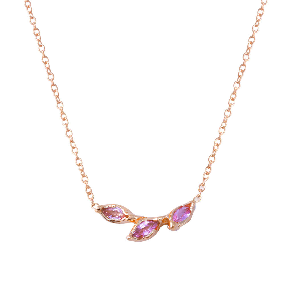 Three Petal Leaf Necklace Necklace Jaine K Designs Pink Sapphire