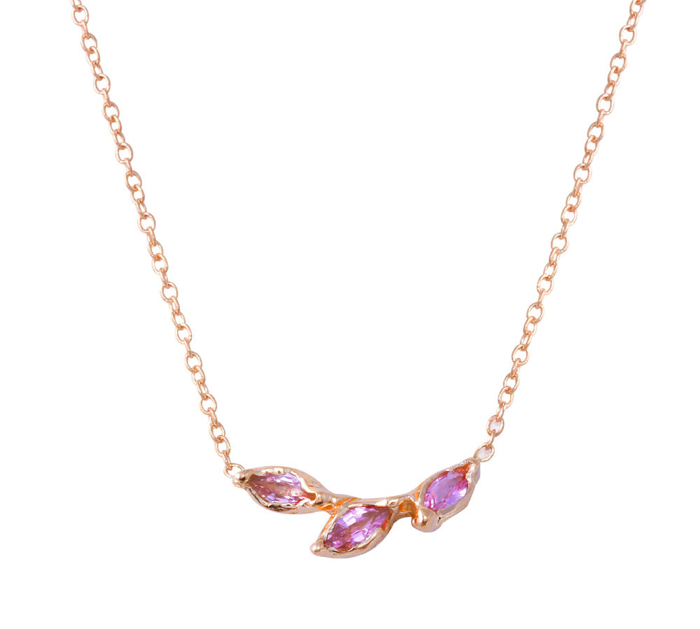 Three Petal Leaf Necklace Necklace Jaine K Designs Pink Sapphire