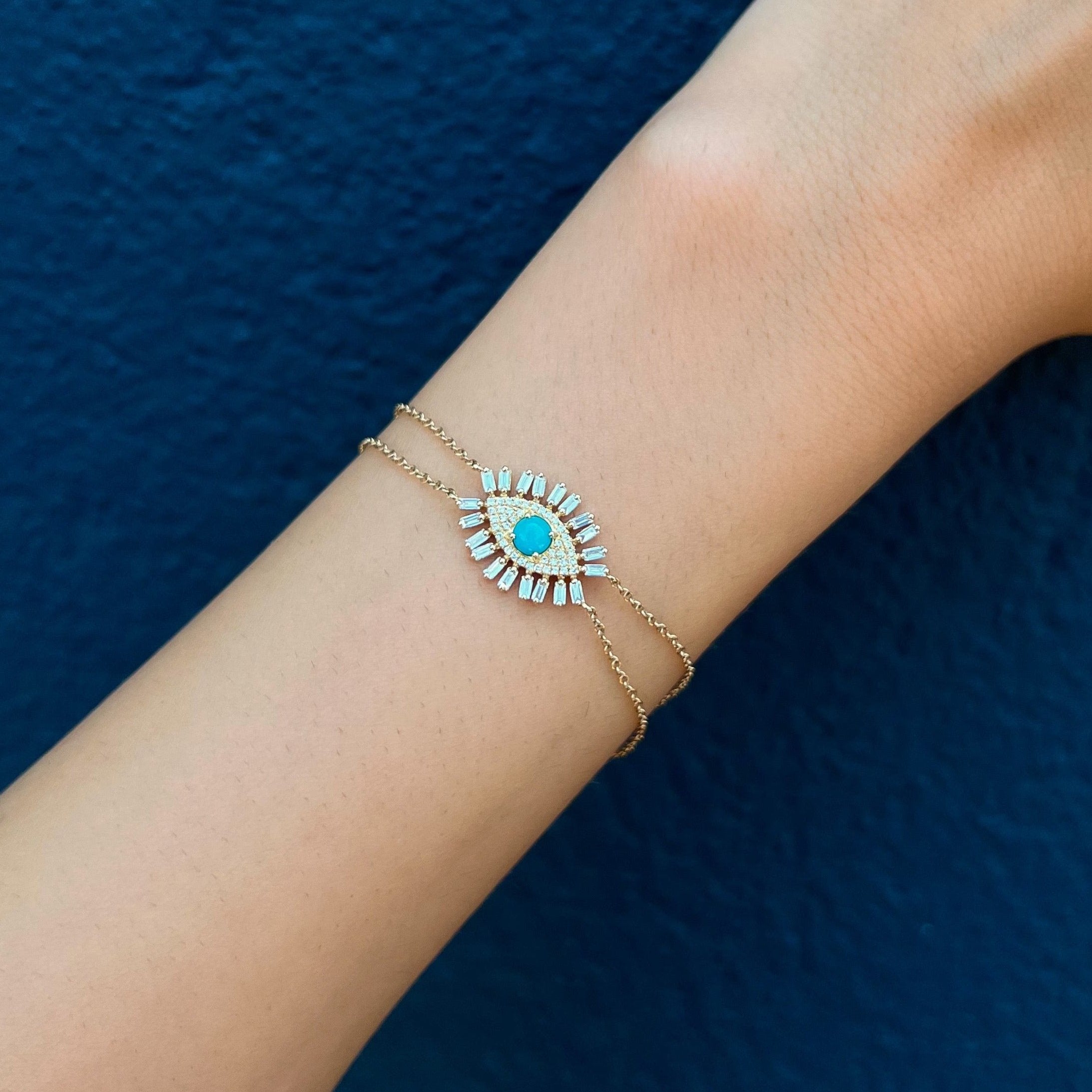 Turquoise Diamond Baguette Evil Eye Bracelet Bracelet Roseark Deux