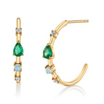 Emerald Moonstone Diamond Half-Hoops, Pair Hoop Earrings Roseark Deux