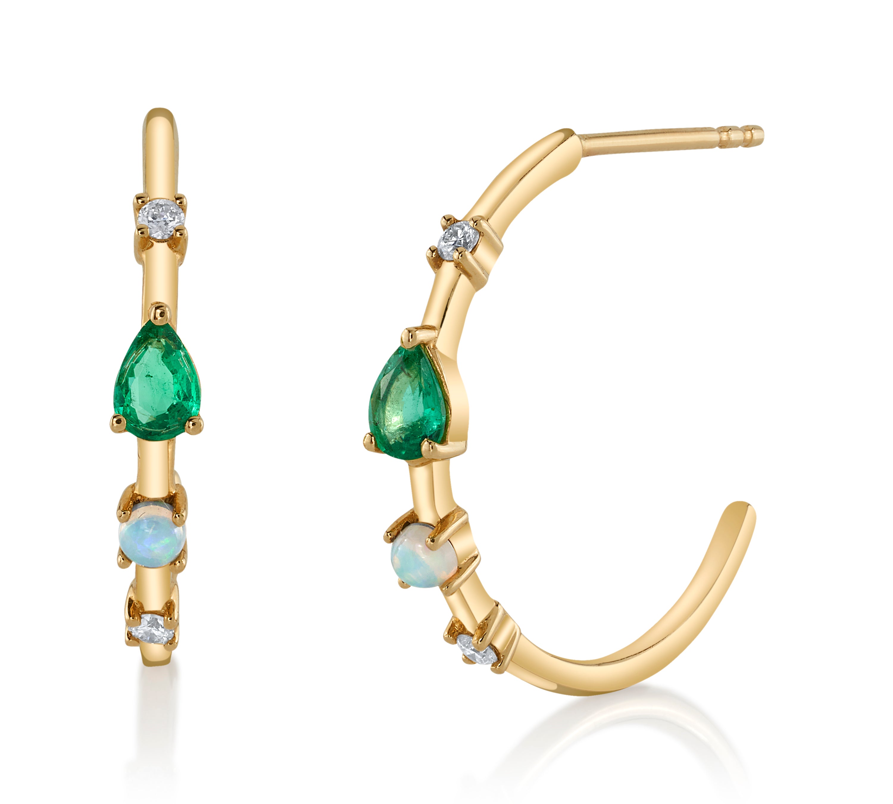 Emerald Moonstone Diamond Half-Hoops, Pair Hoop Earrings Roseark Deux