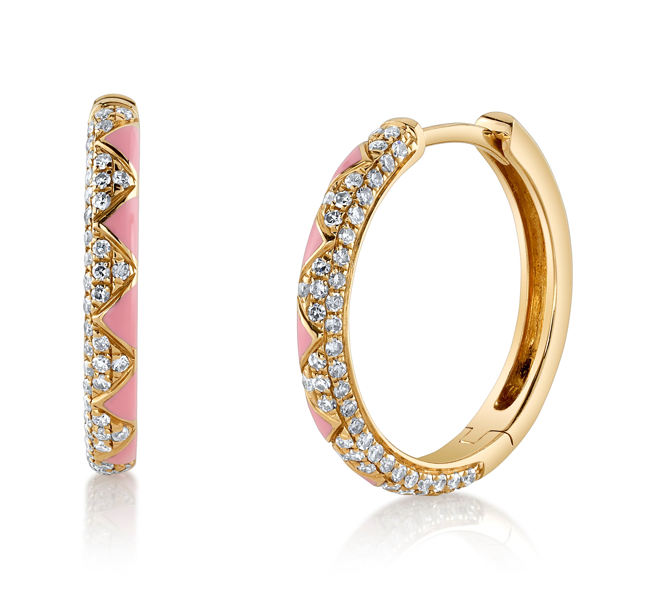 Large Diamond Zig-Zag Enamel Hoops, Pair Hoop Earrings Roseark Deux