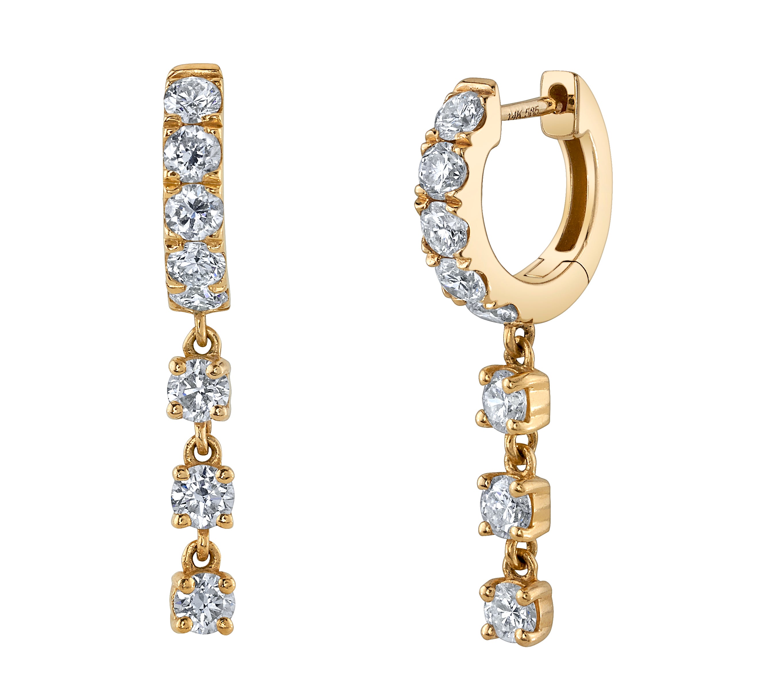Triple Diamond Prong Drop Huggie Huggie Earrings Roseark Deux Pair