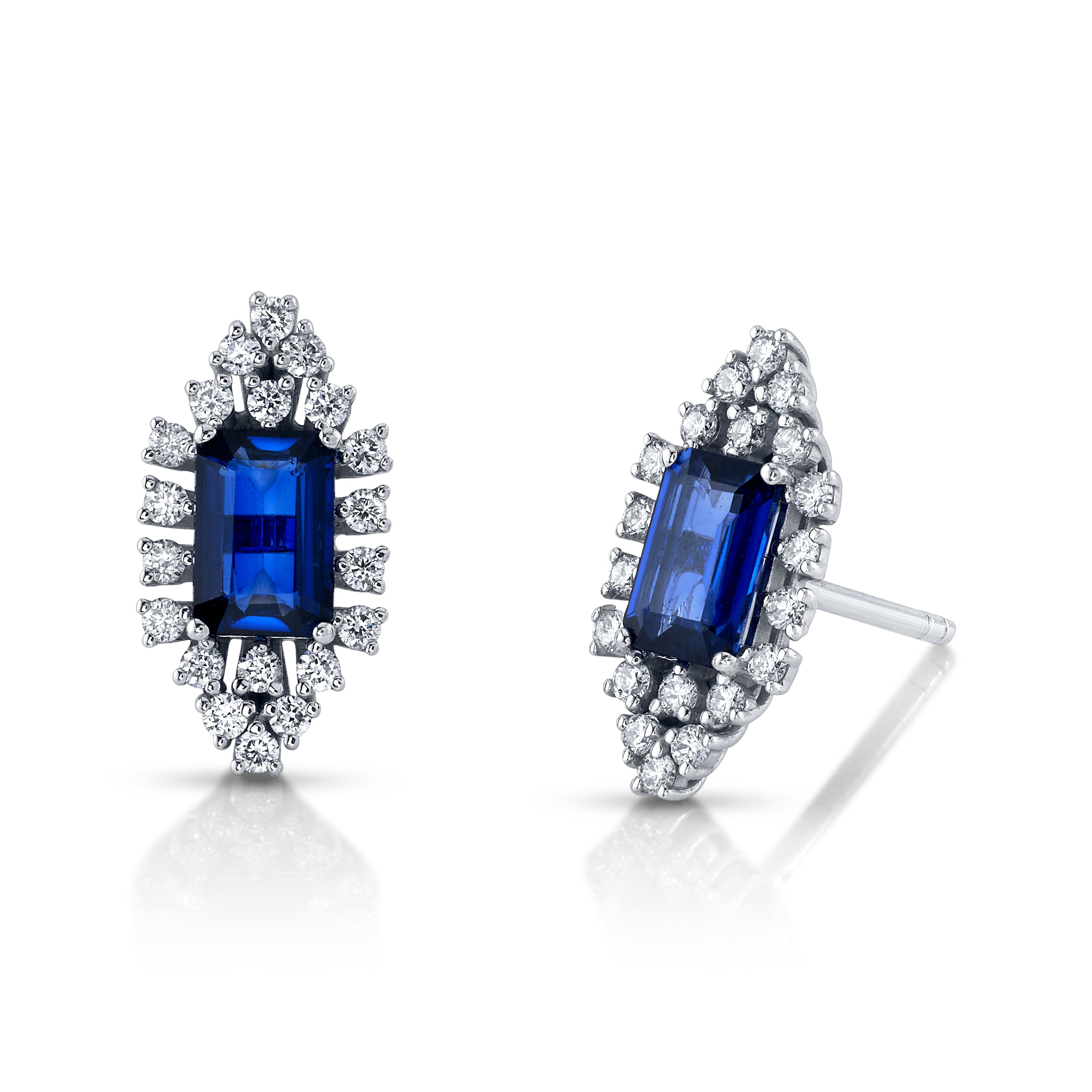 Sapphire Diamond Earrings, Pair Stud Earrings Roseark Deux   