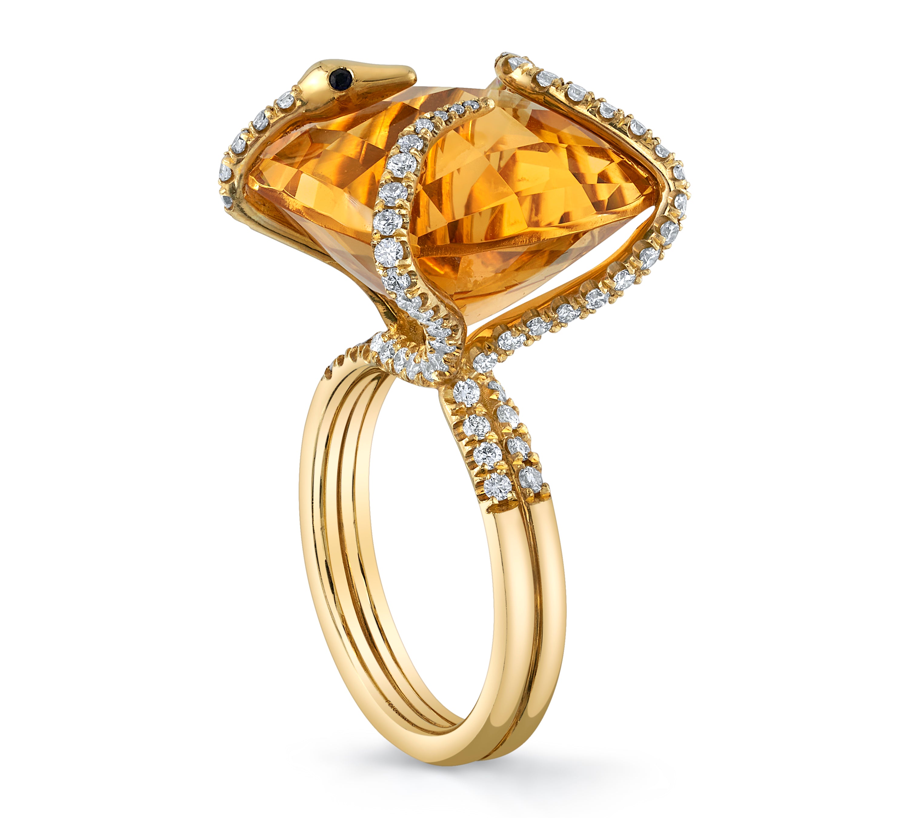 Citrine Snake on the Rocks with Diamonds Cocktail Ring Perez Bitan