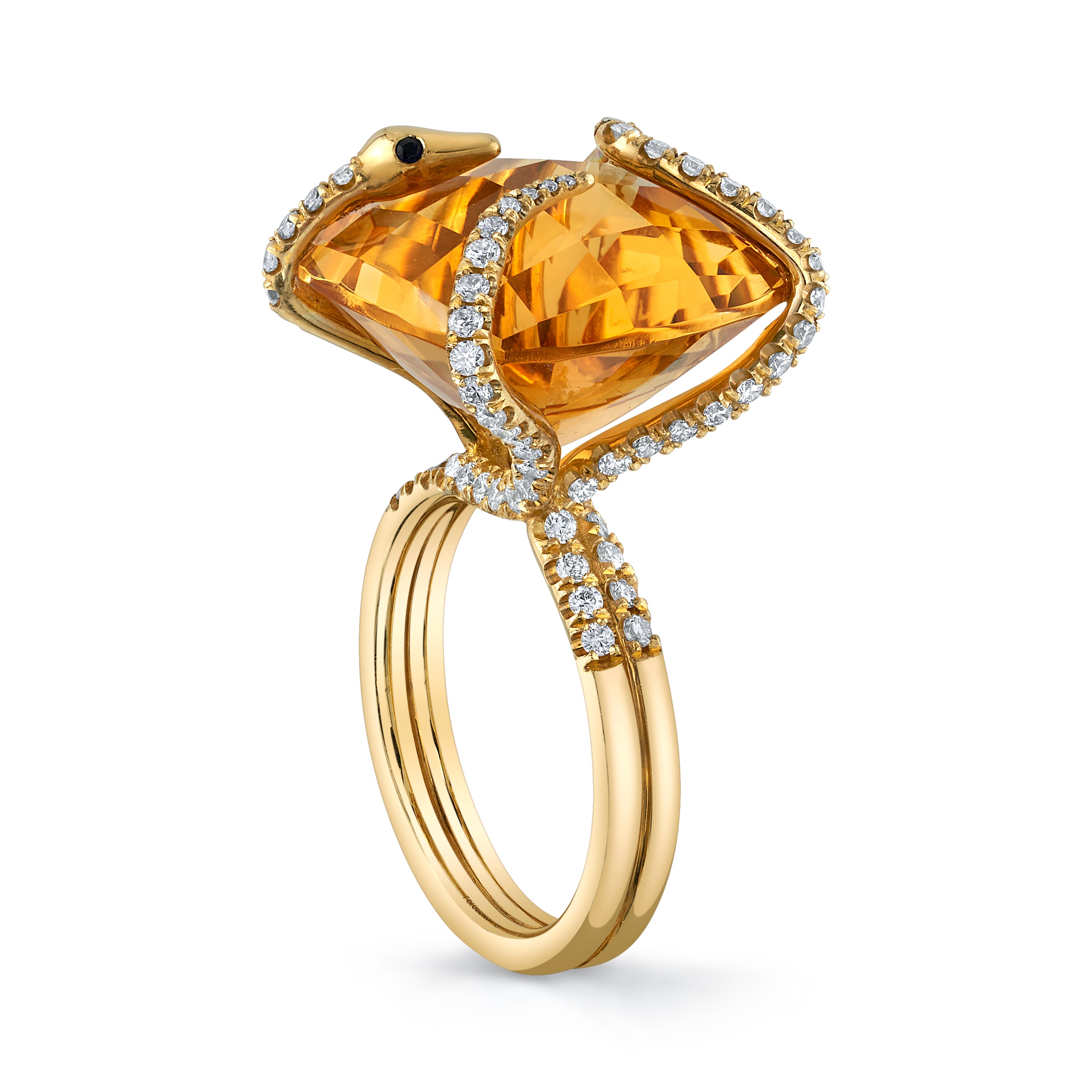 Citrine Snake on the Rocks with Diamonds Cocktail Ring Perez Bitan