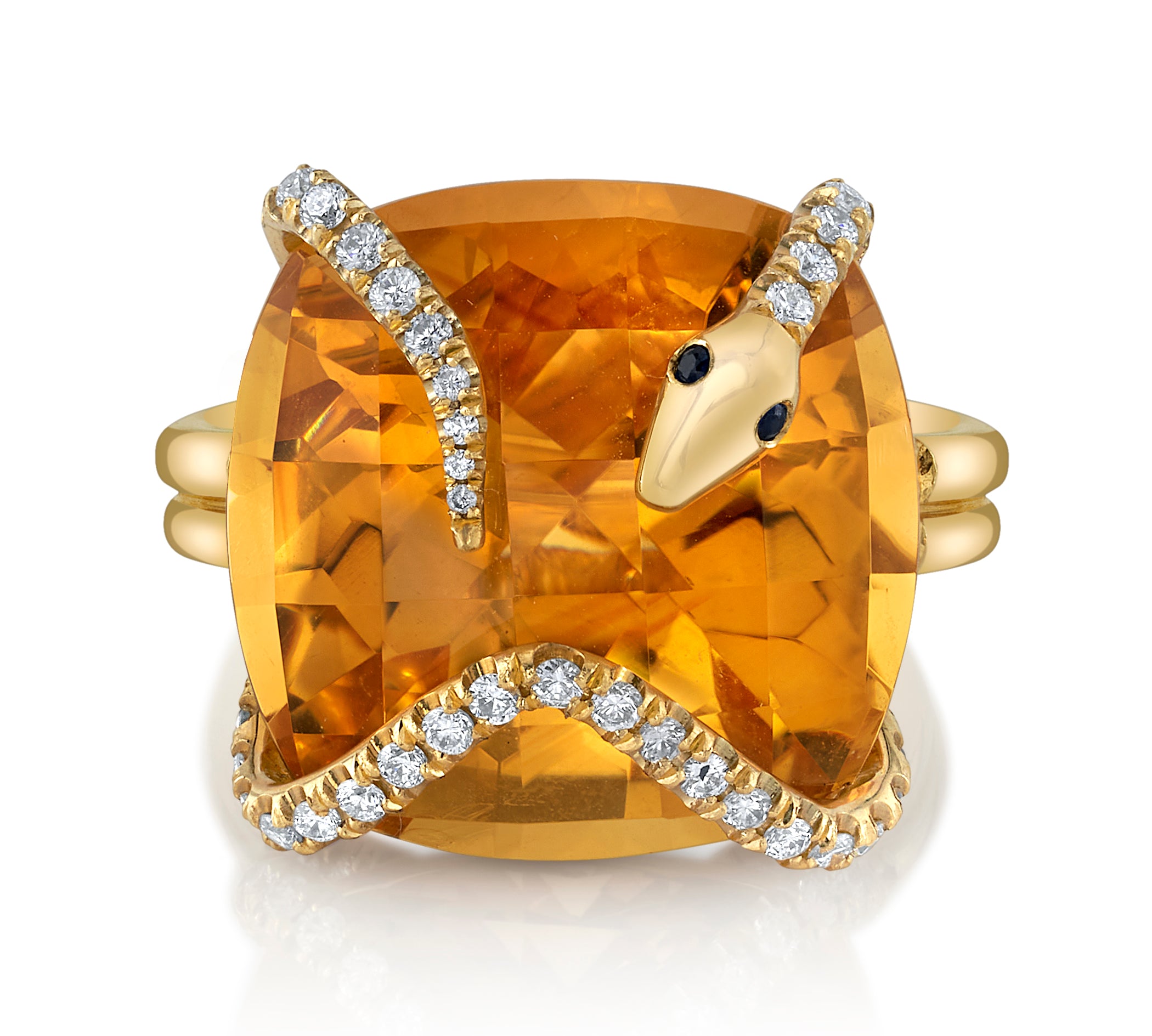 Citrine Snake on the Rocks with Diamonds Cocktail Ring Perez Bitan