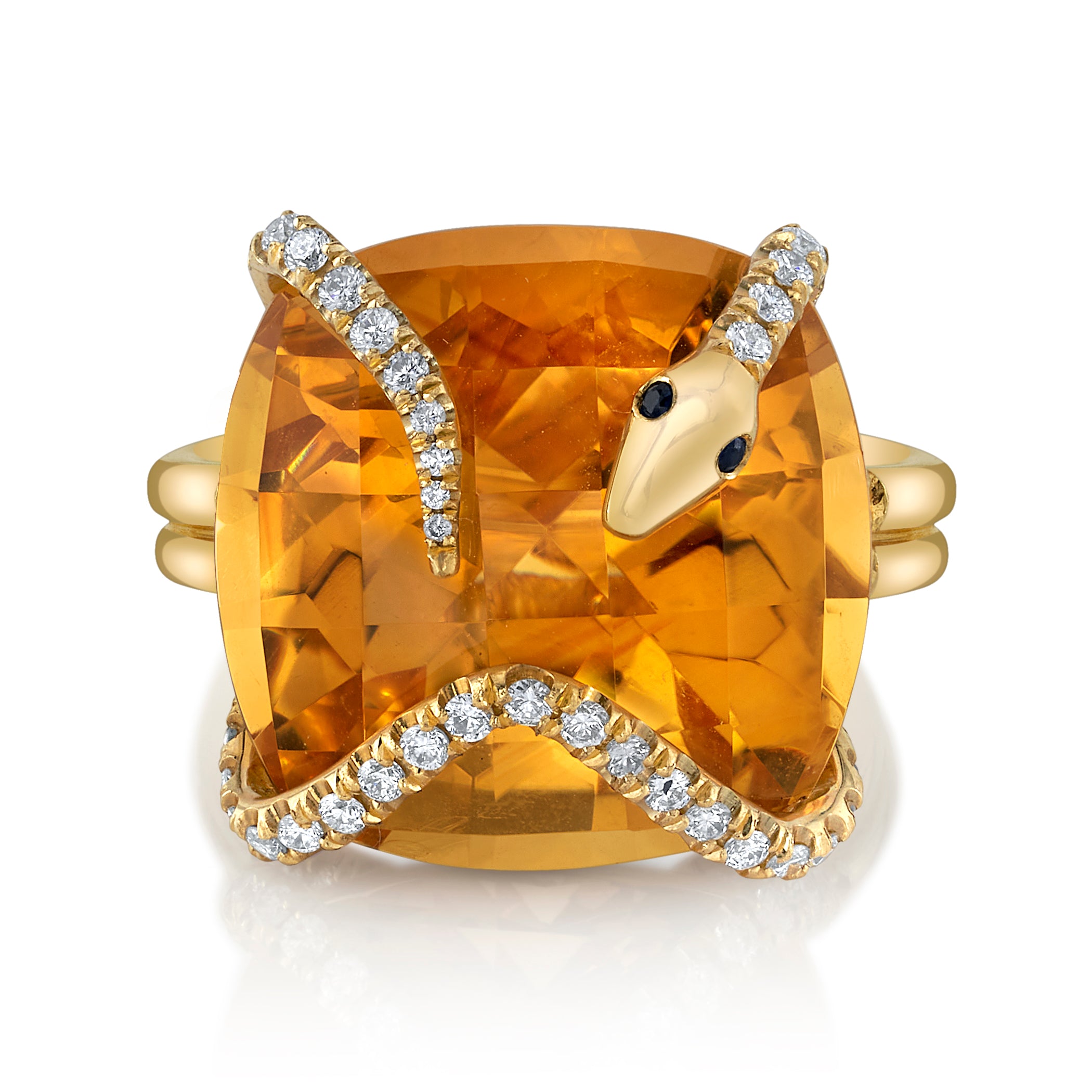 Citrine Snake on the Rocks with Diamonds Cocktail Ring Perez Bitan