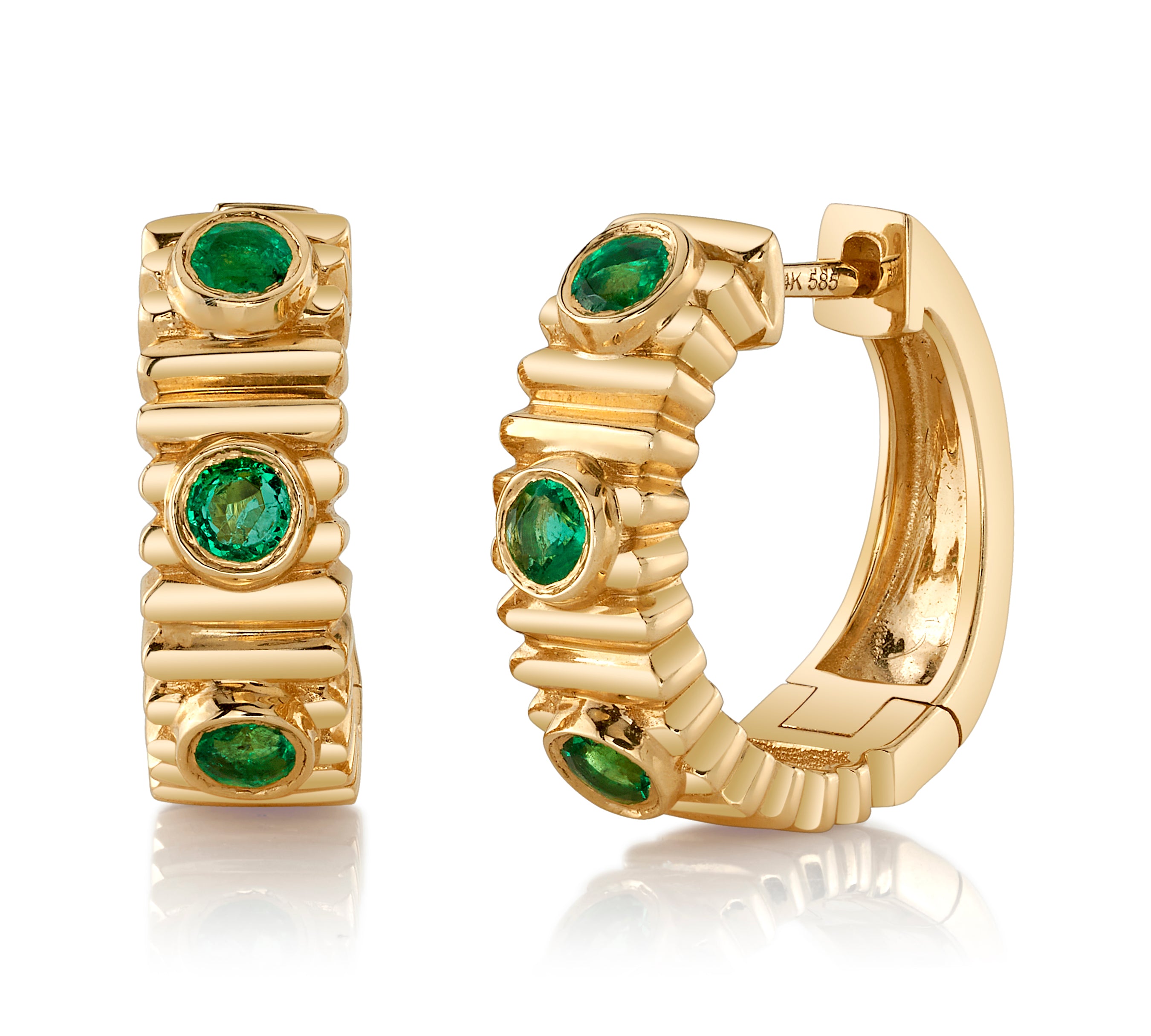 Emerald Accordian Huggie Huggie Earrings Roseark Deux Pair  