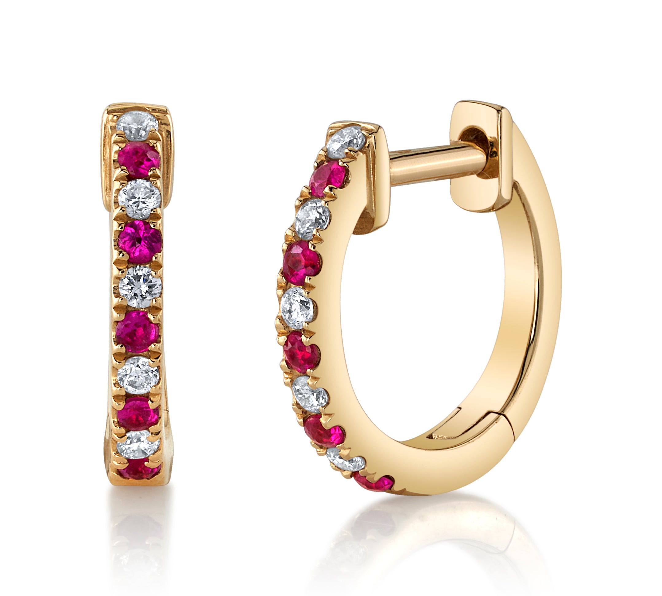 Ruby Diamond Alternating Huggie Huggie Earrings Roseark Deux Pair