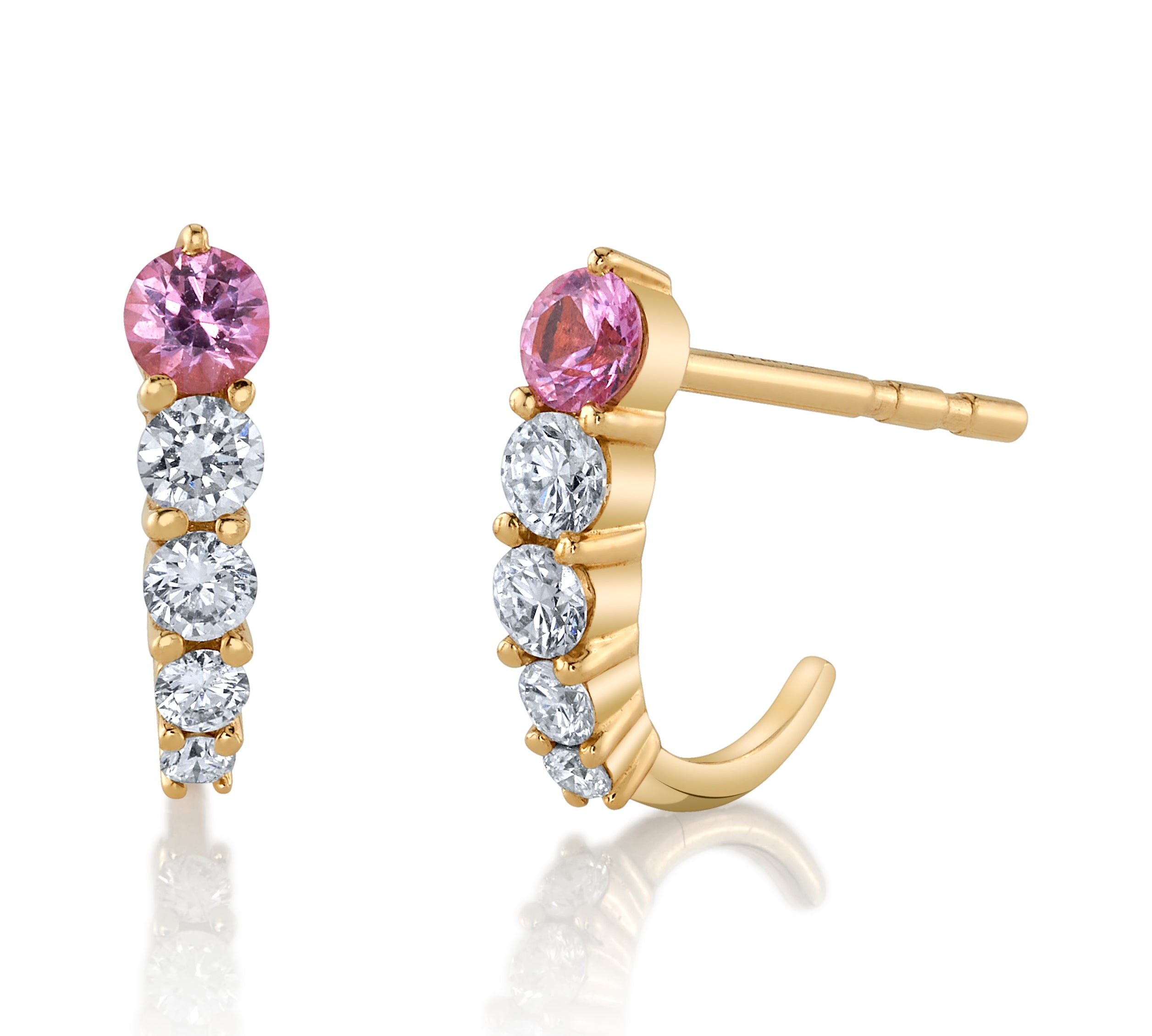 Sapphire Diamond Half Hoop Huggie Earrings Roseark Deux