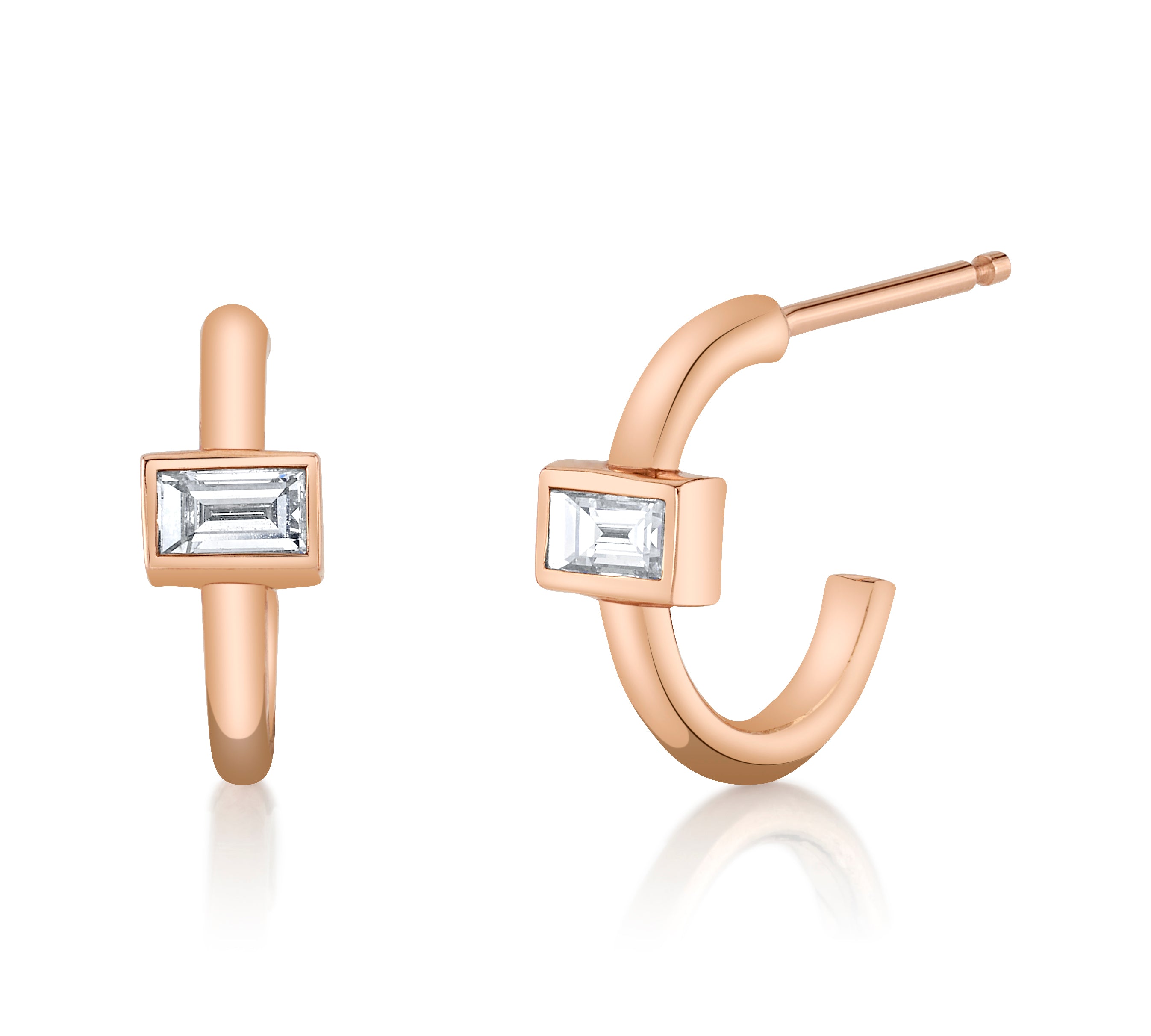 Bezel Baguette Stud Huggie Earrings Roseark Deux Pair