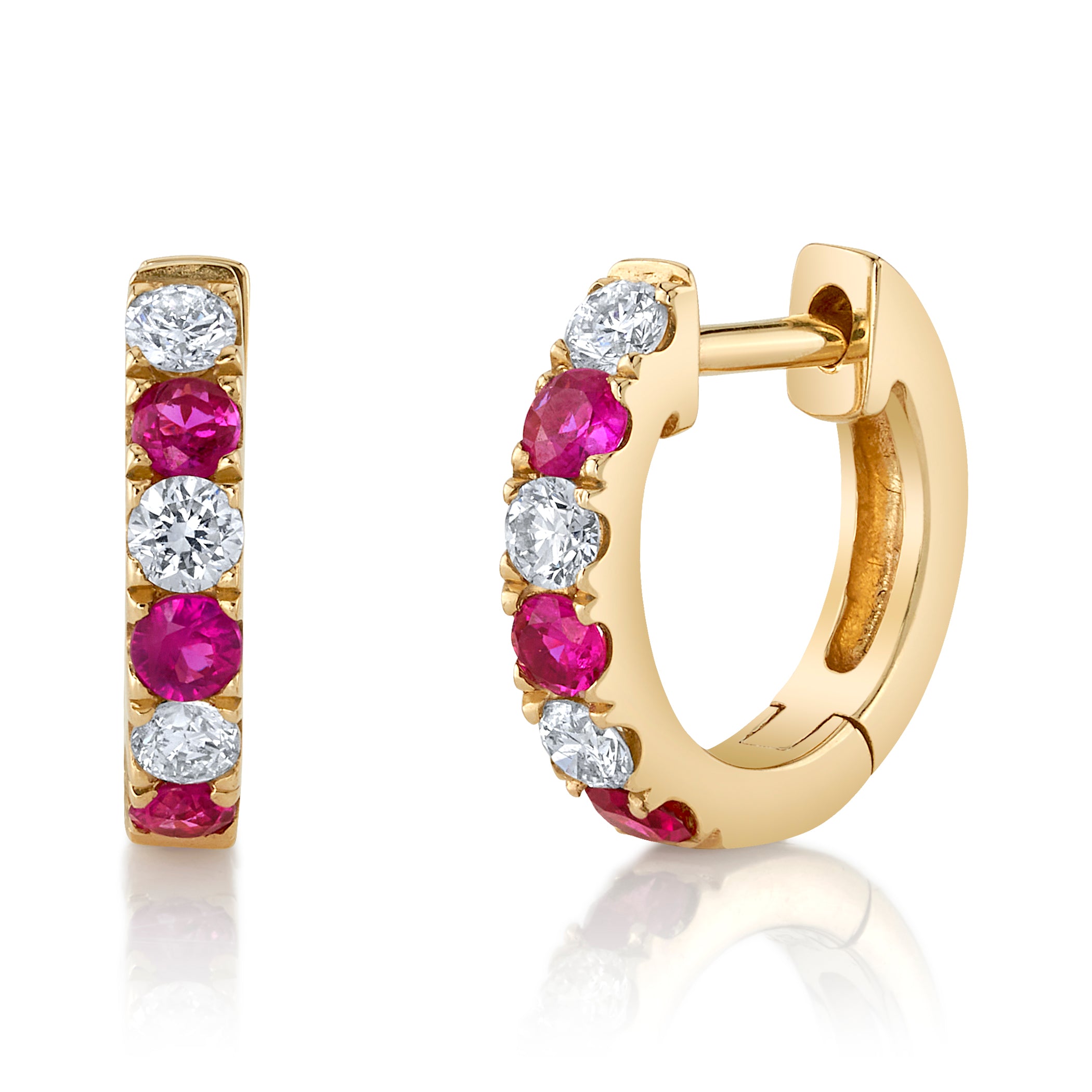 Alternating Diamond Stone Huggie Huggie Earrings Roseark Deux Pair Ruby