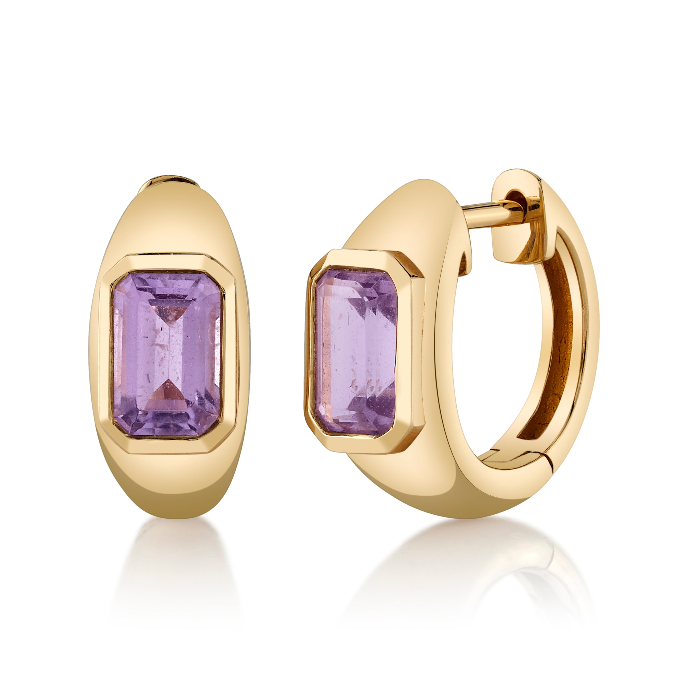 Bezel-Amethyst Huggie Huggie Earrings Roseark Deux Pair  
