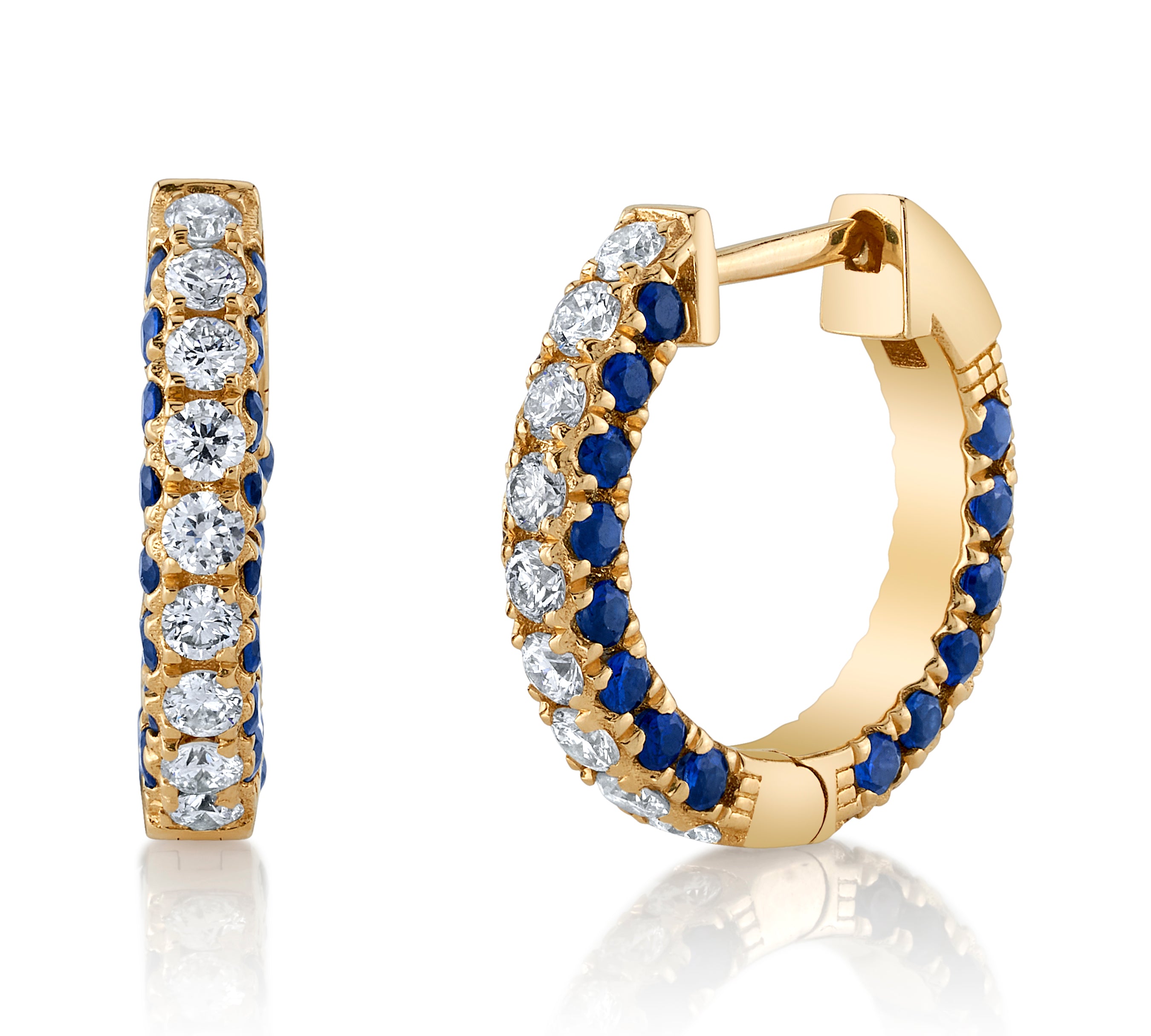 Pave Diamond Stone Huggie Huggie Earrings Roseark Deux Pair Sapphire