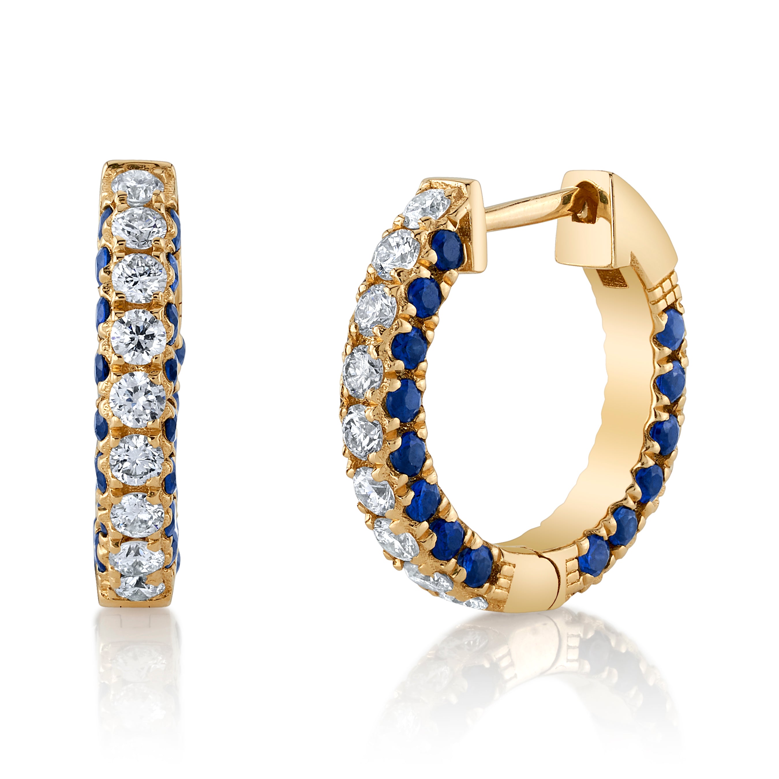Pave Diamond Stone Huggie Huggie Earrings Roseark Deux Pair Sapphire