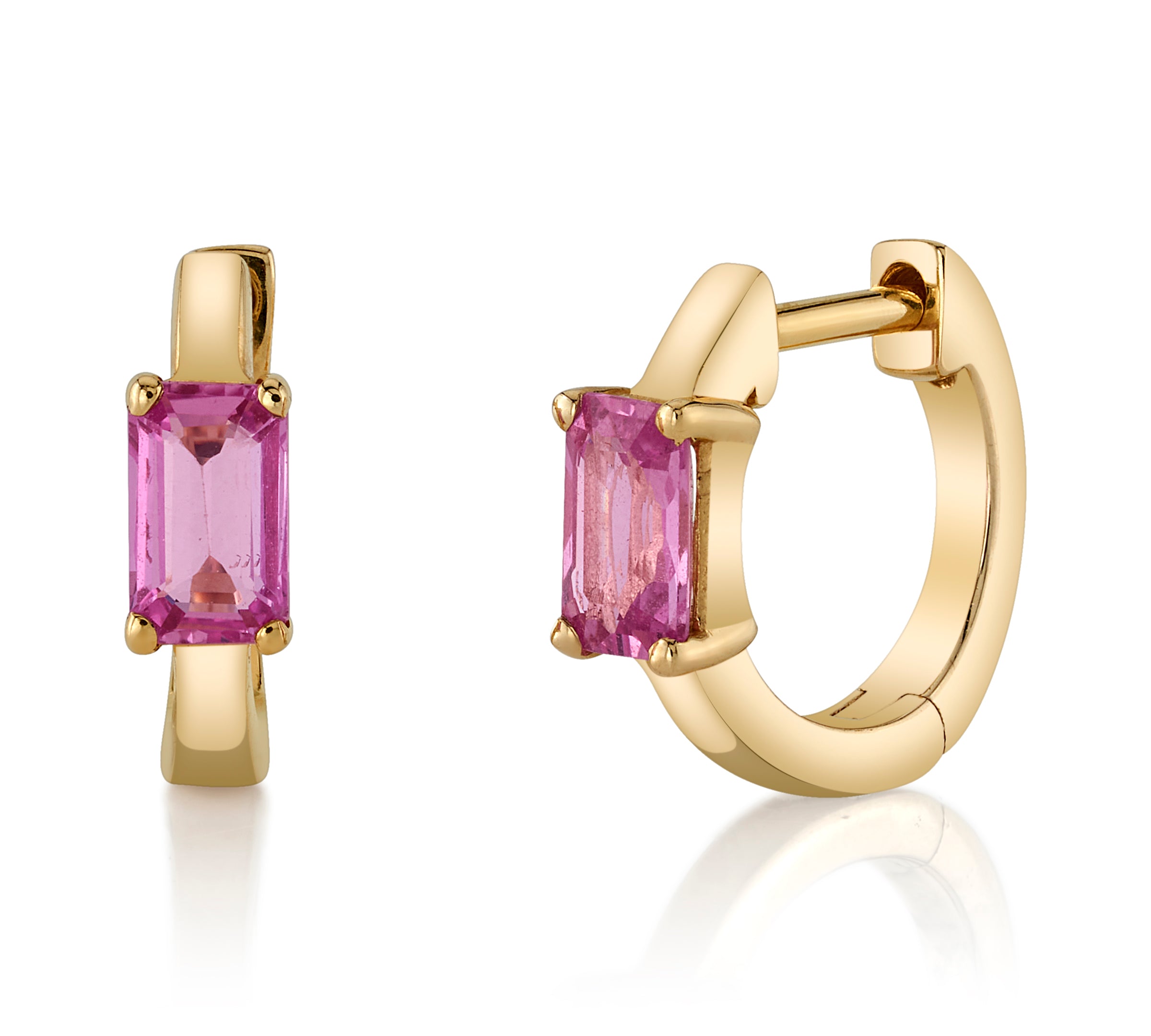 Precious-Stone Baguette Huggie Huggie Earrings Roseark Deux Pair Pink Sapphire 
