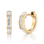 White Enamel Diamond-Baguette Huggie Huggie Earrings Roseark Deux Pair