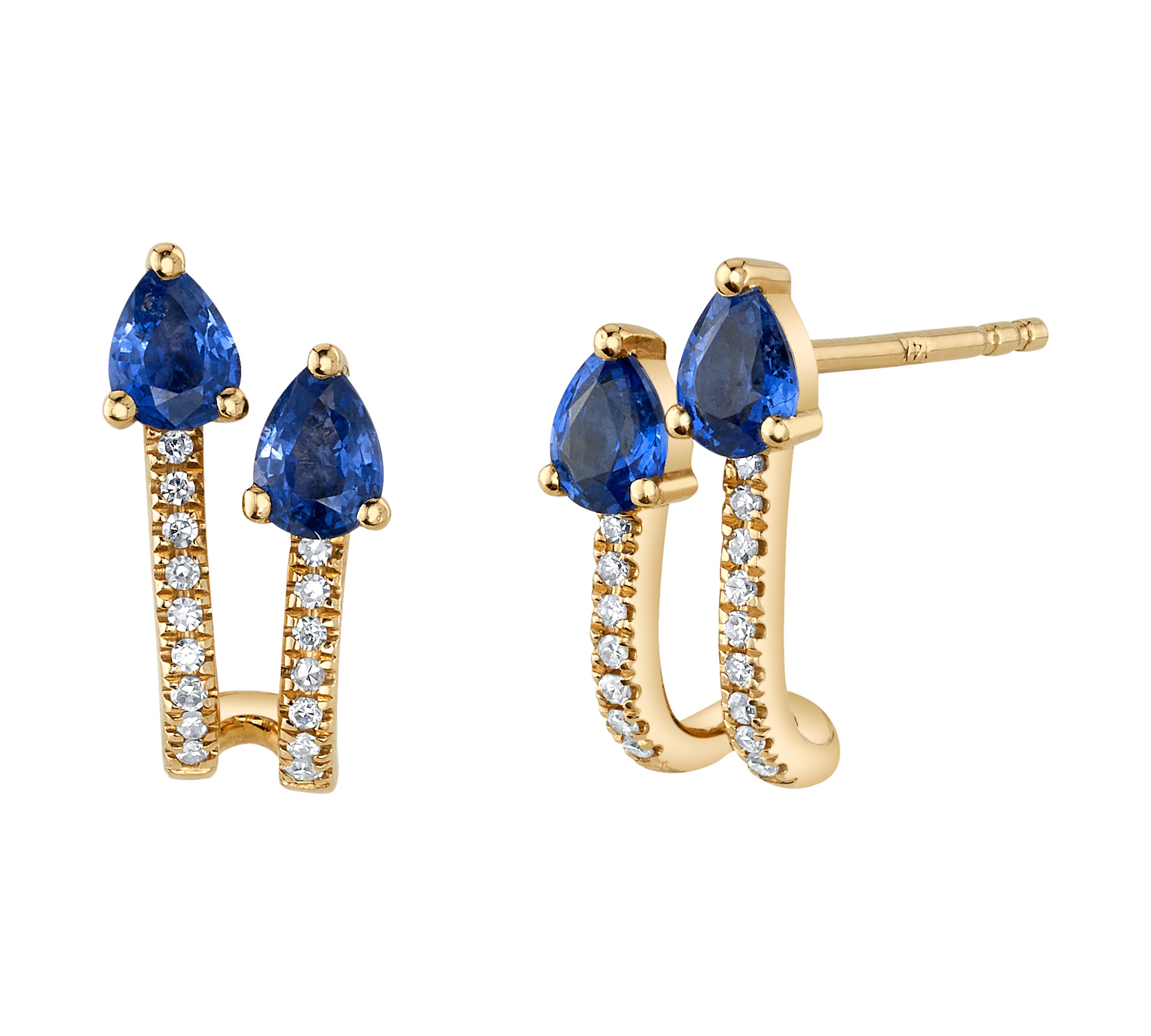 Sapphire Pave Diamond U-Hoop Huggie Earrings Roseark Deux Pair