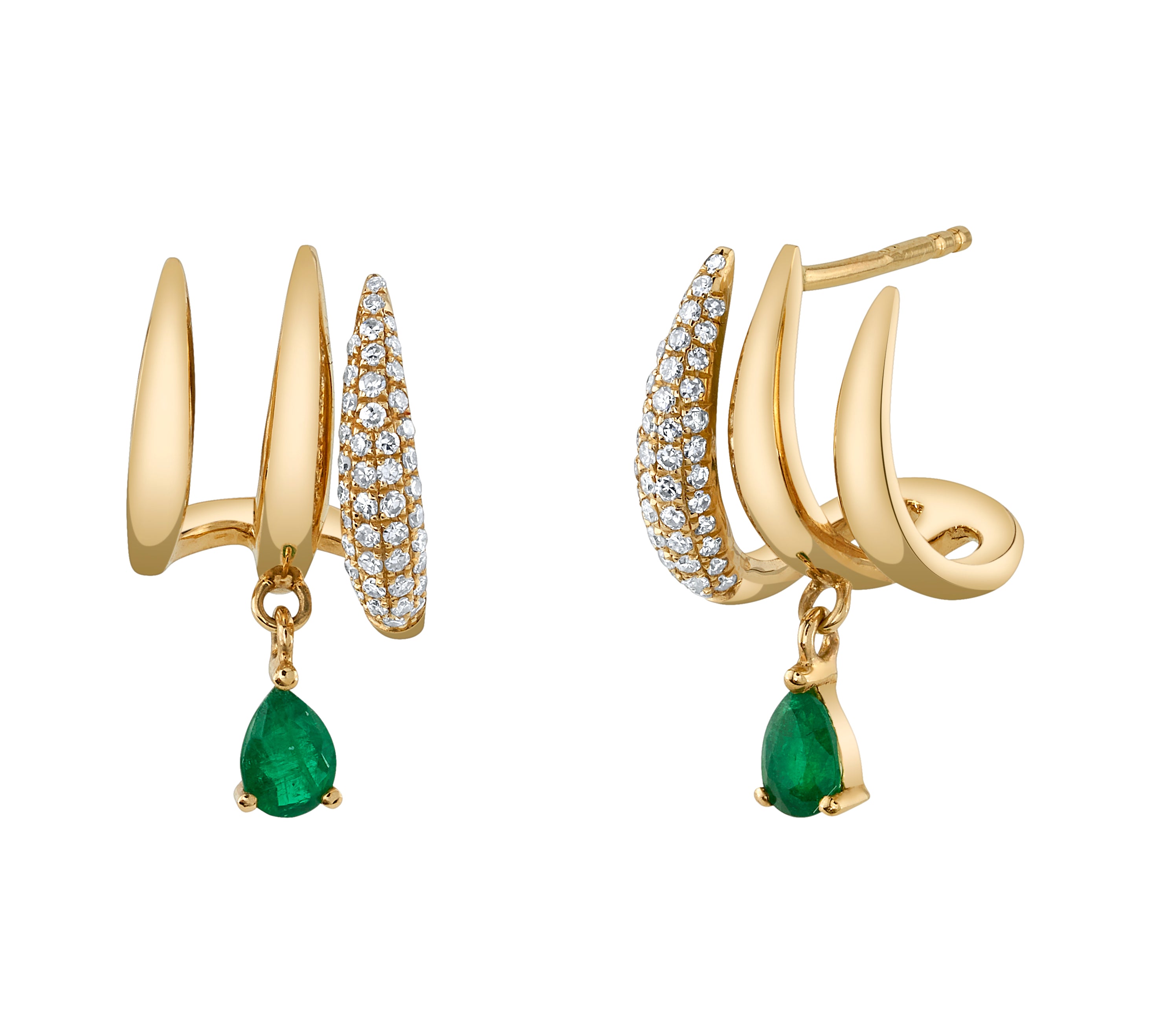 Three-Point Diamond Emerald Cuff-Huggie Huggie Earrings Roseark Deux Pair  