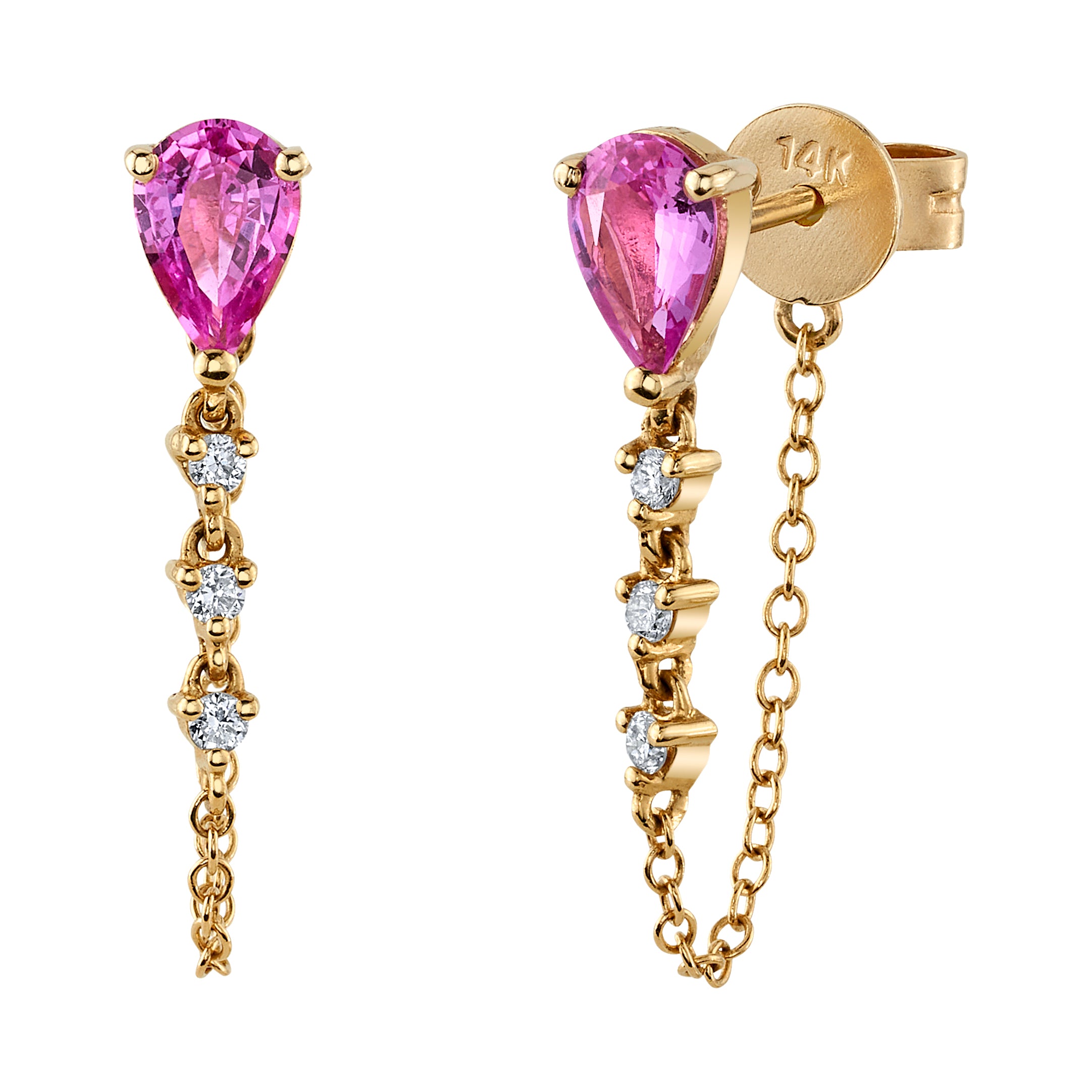Teardrop Sapphire Diamond Chain Earring Drop Earrings Roseark Deux Pair Pink Sapphire