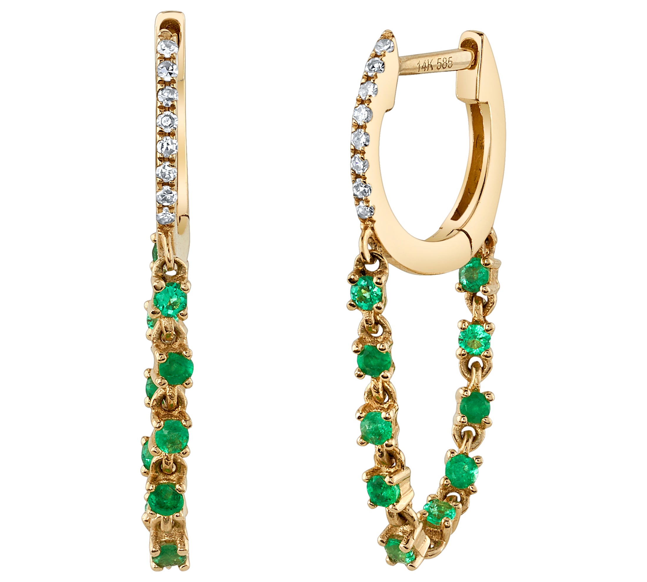 Diamond Emerald Chain Huggie Huggie Earrings Roseark Deux Pair