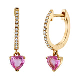 Diamond Dangling-Heart Huggie Huggie Earrings Roseark Deux Pink Sapphire Pair
