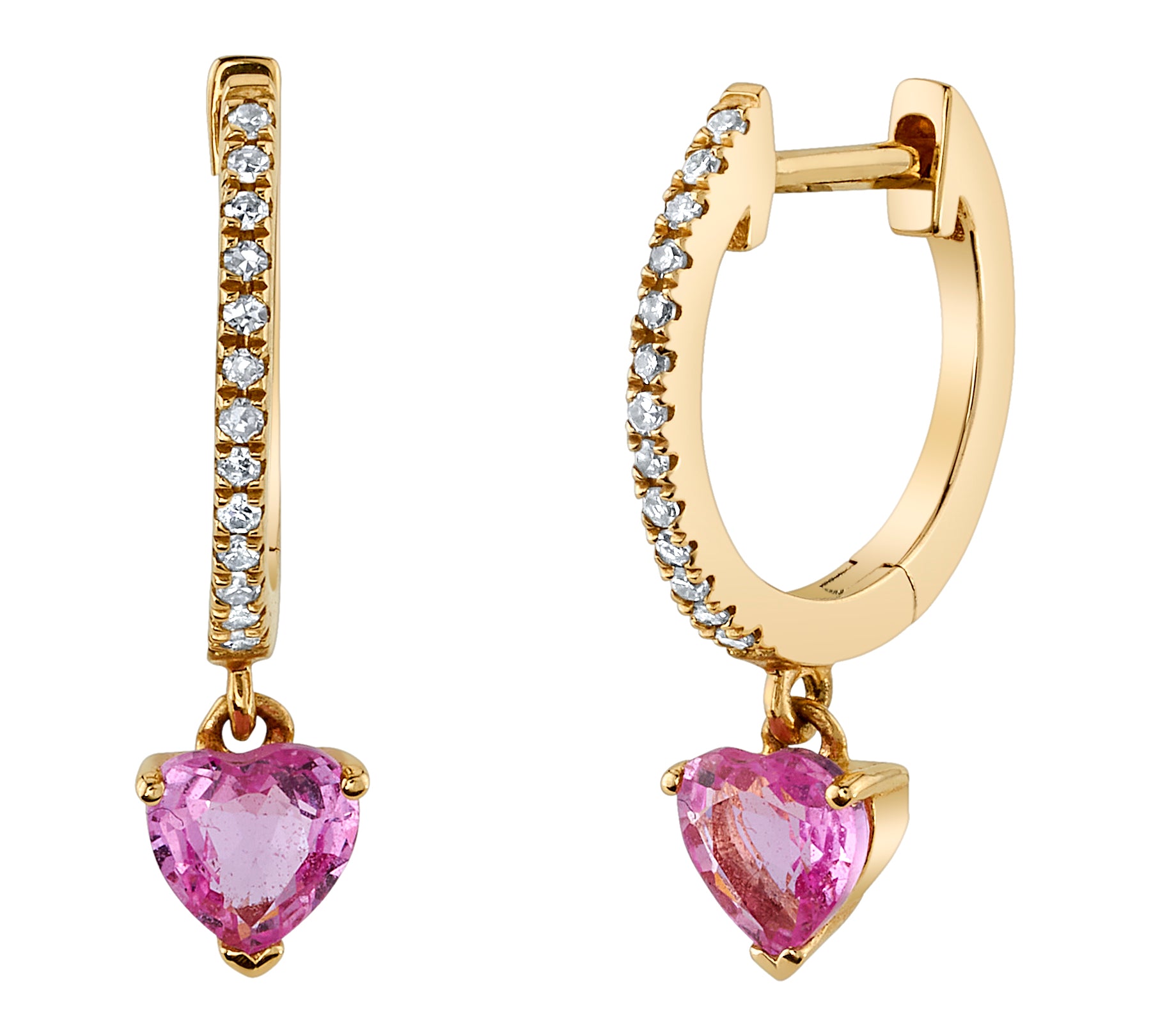 Diamond Dangling-Heart Huggie Huggie Earrings Roseark Deux Pink Sapphire Pair