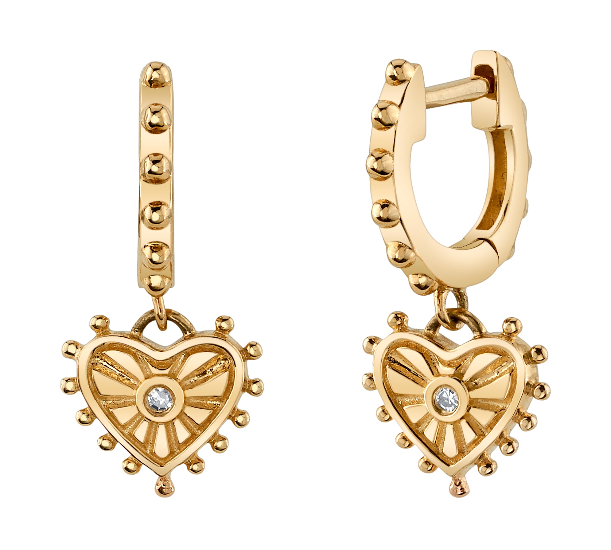 Carved Heart Huggie Hoop Huggie Earrings Roseark Deux Pair  