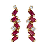 Ruby and Diamond Cluster Drops Statement Earrings Roseark Deux