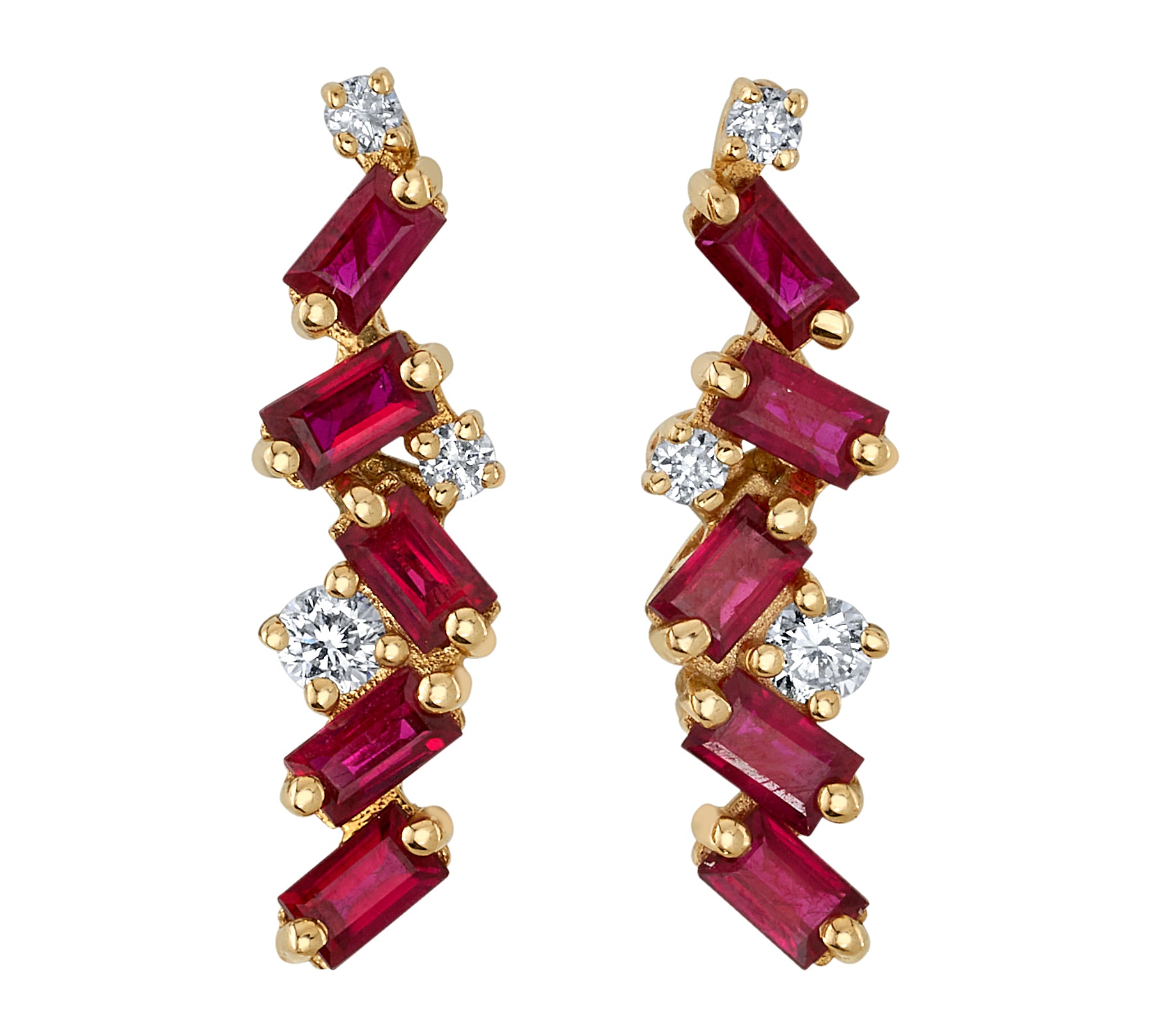 Ruby and Diamond Cluster Drops Statement Earrings Roseark Deux