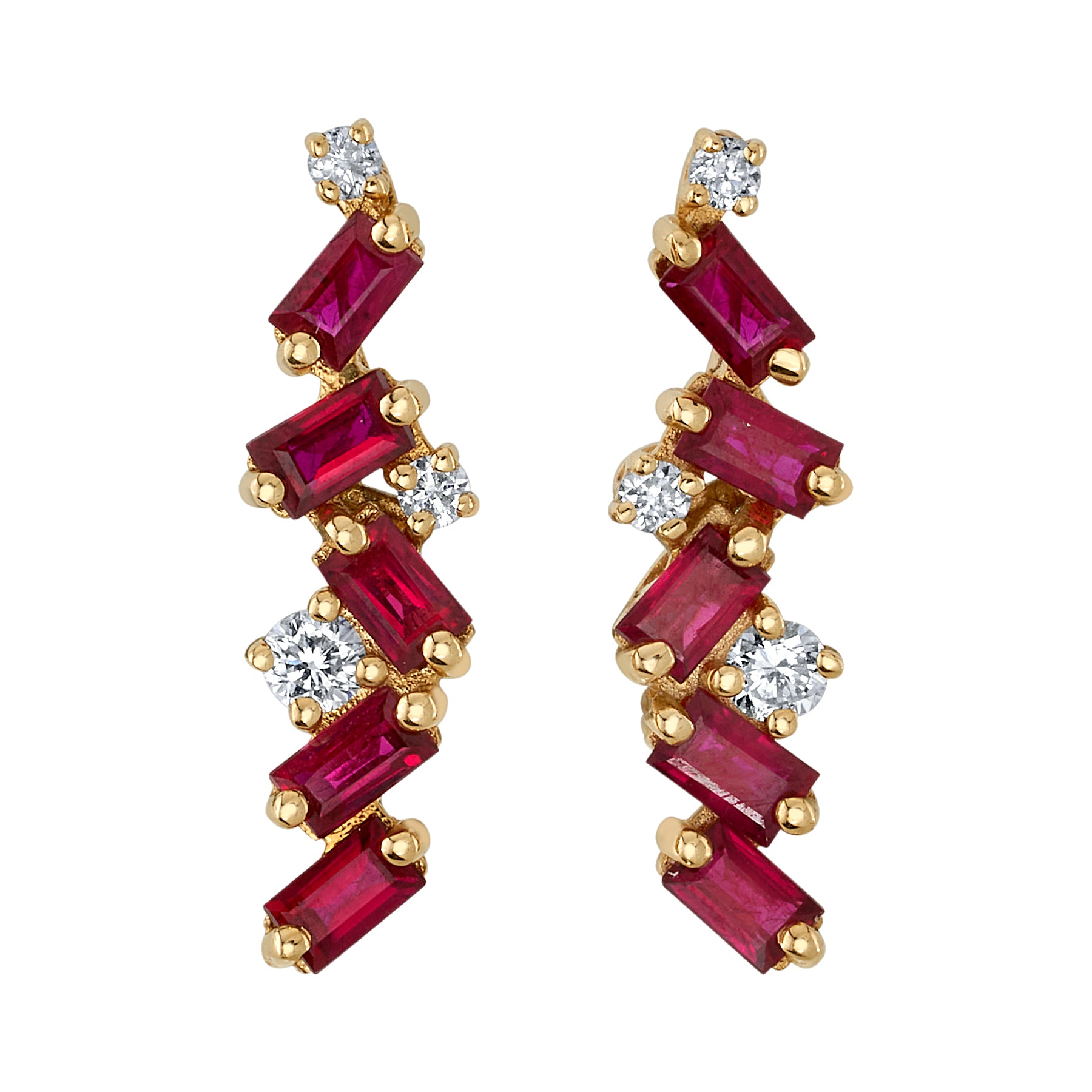 Ruby and Diamond Cluster Drops Statement Earrings Roseark Deux