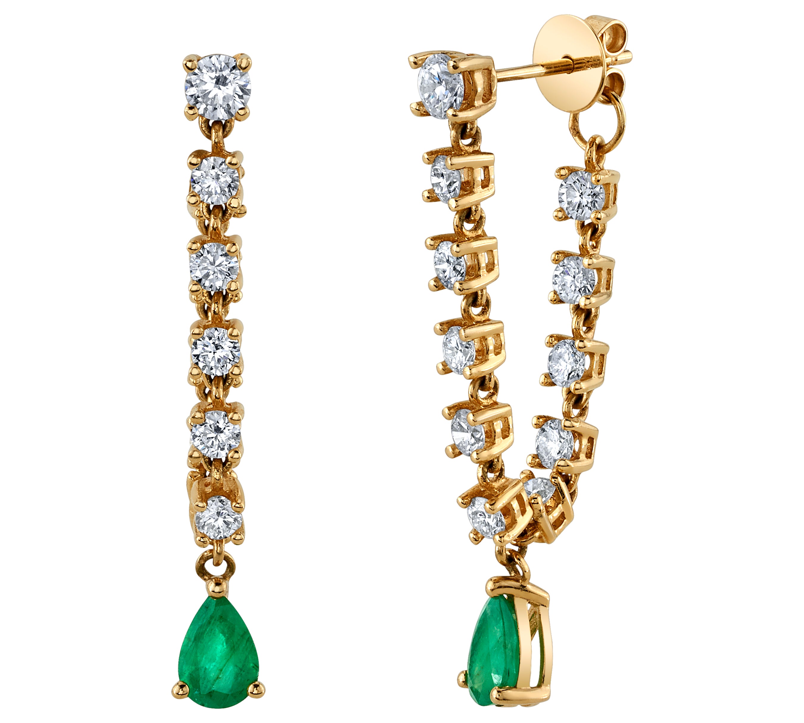 Diamond Chain Earring with Emerald Drop Drop Earrings Roseark Deux Pair  