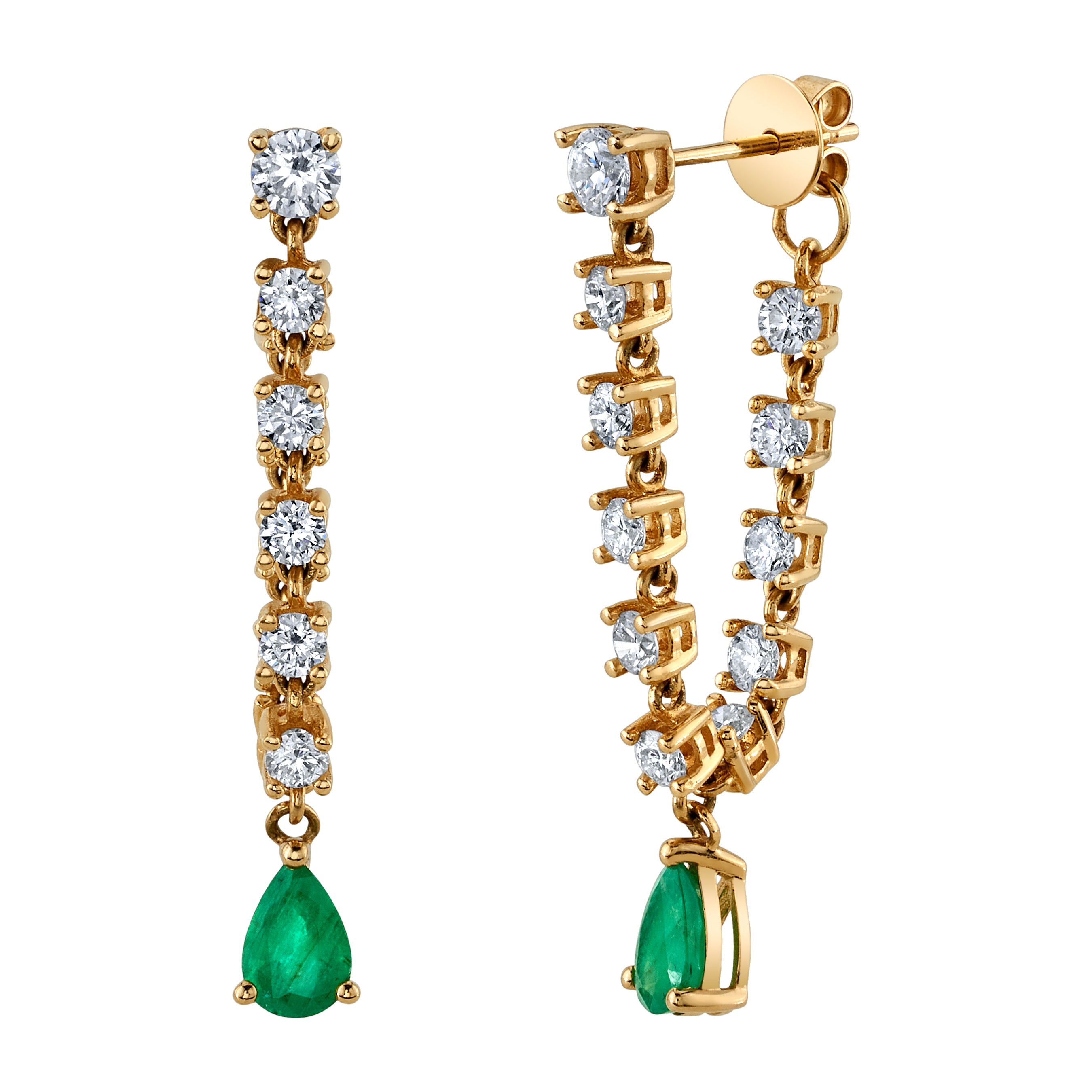 Diamond Chain Earring with Emerald Drop Drop Earrings Roseark Deux Pair  