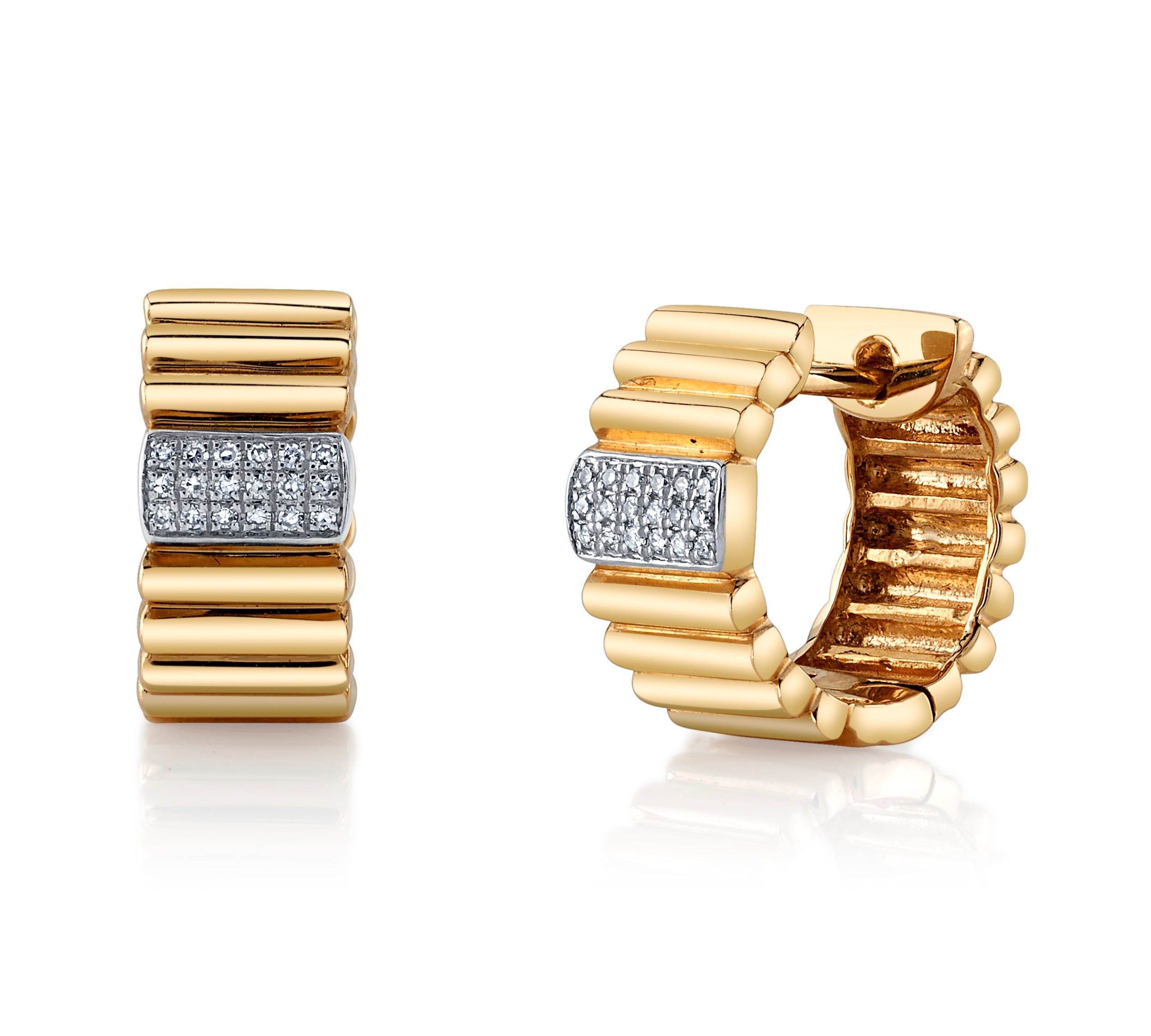Diamond Accordian Hoops with Pave Diamonds Huggie Earrings Roseark Deux Pair  
