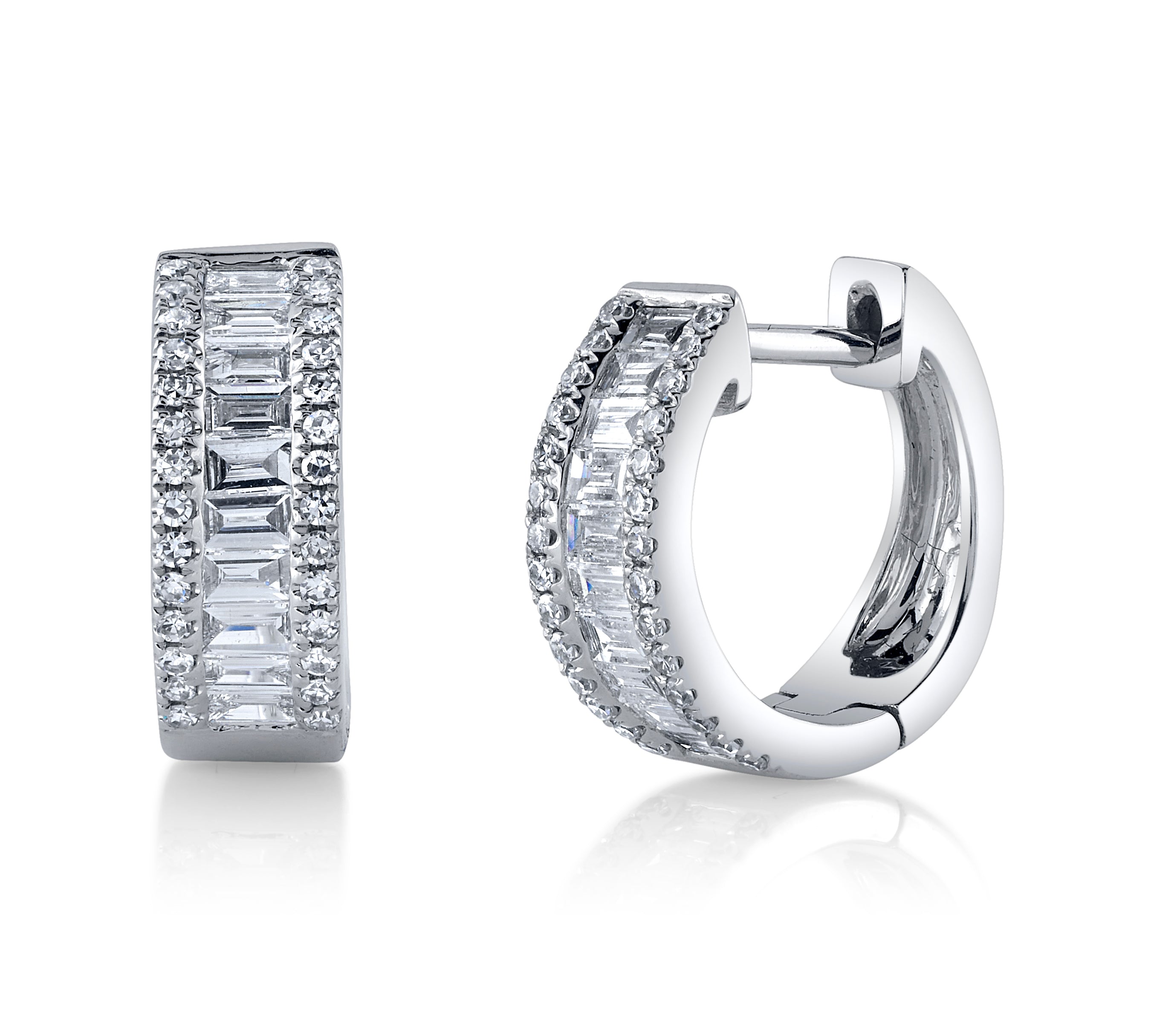 Channel Set Baguette Huggie with Diamonds Huggie Earrings Roseark Deux Pair  