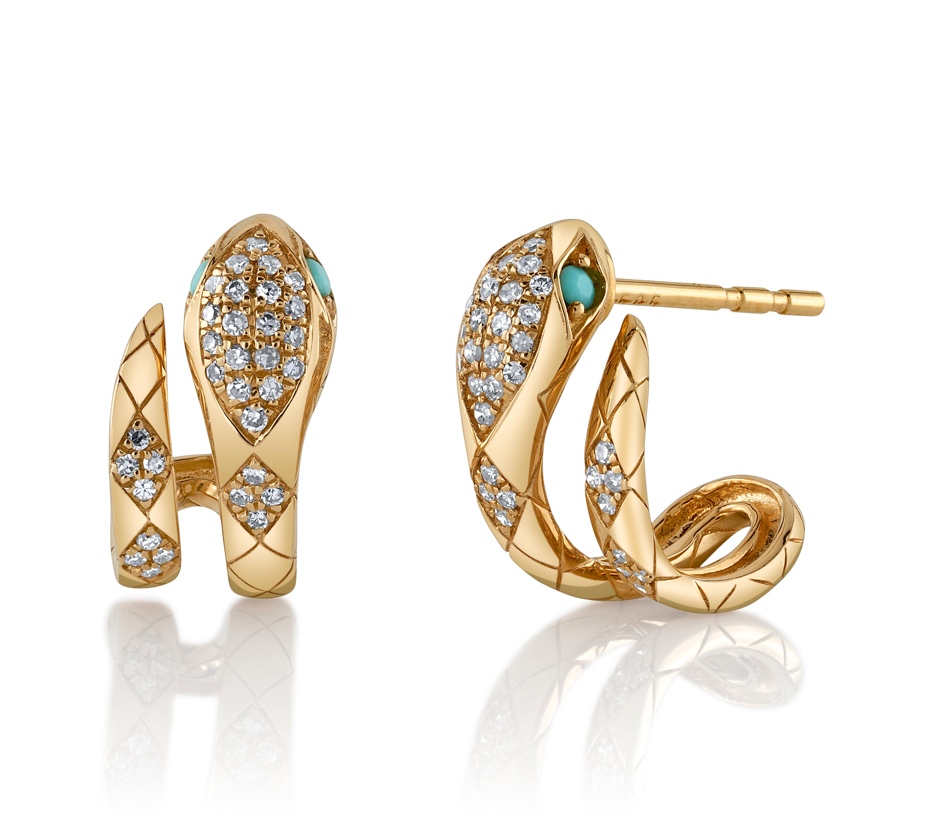 Diamond Snake Half-Huggie with Turquoise Eyes Huggie Earrings Roseark Deux