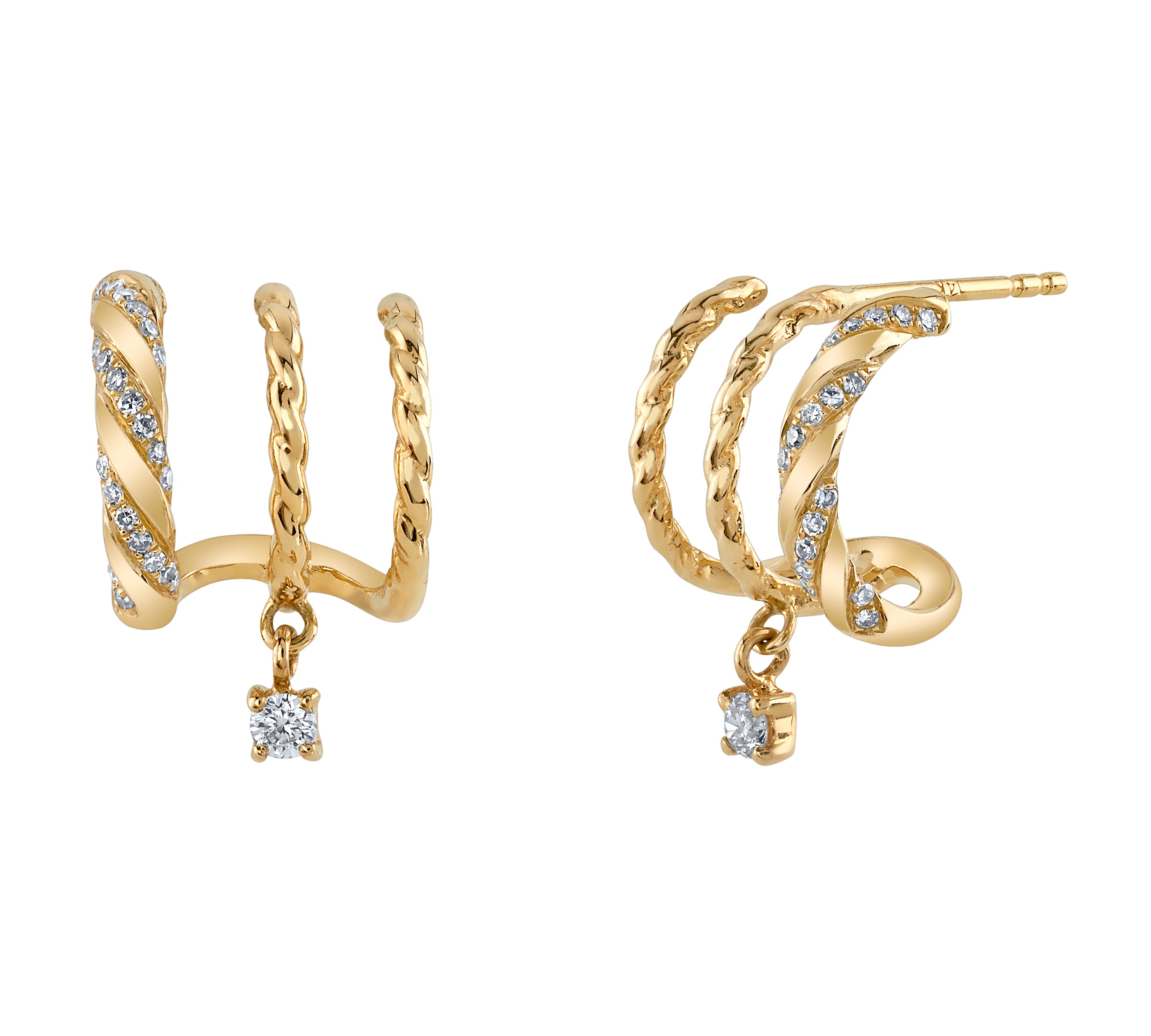 Twisted Half-Huggie Diamond Drop Huggie Earrings Roseark Deux Pair  
