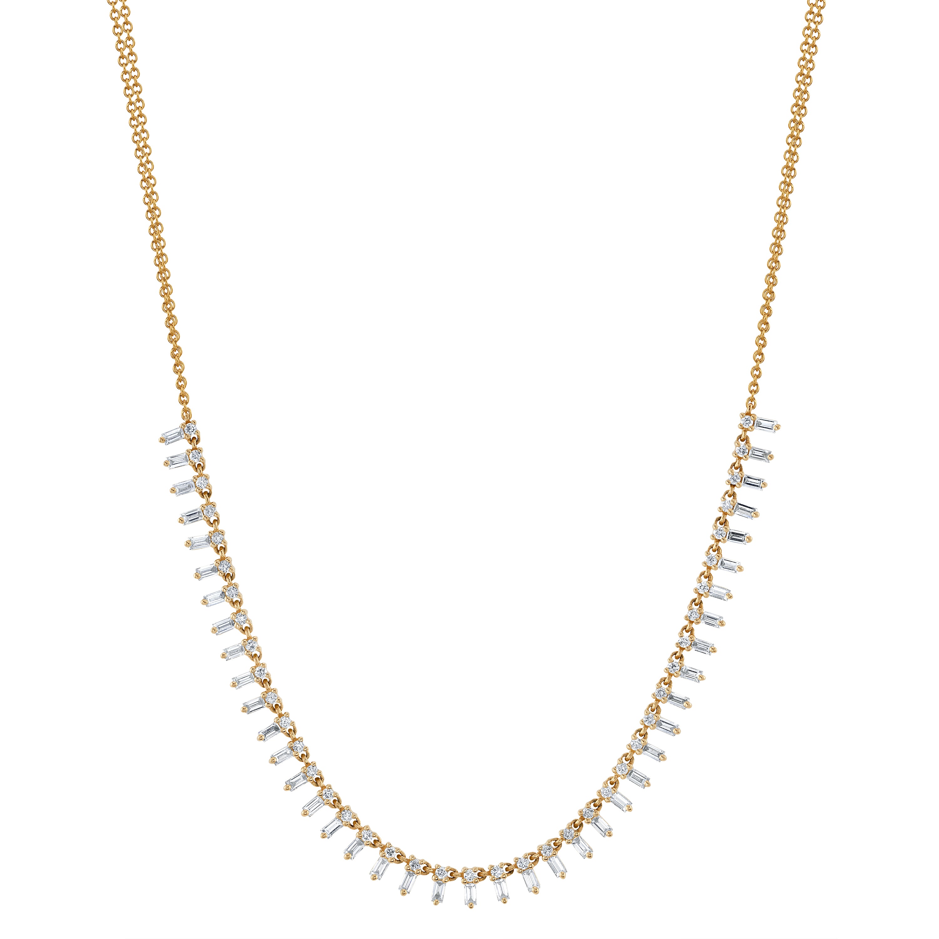 Diamond Baguette Fringe Necklace Necklace Roseark Deux Yellow Gold