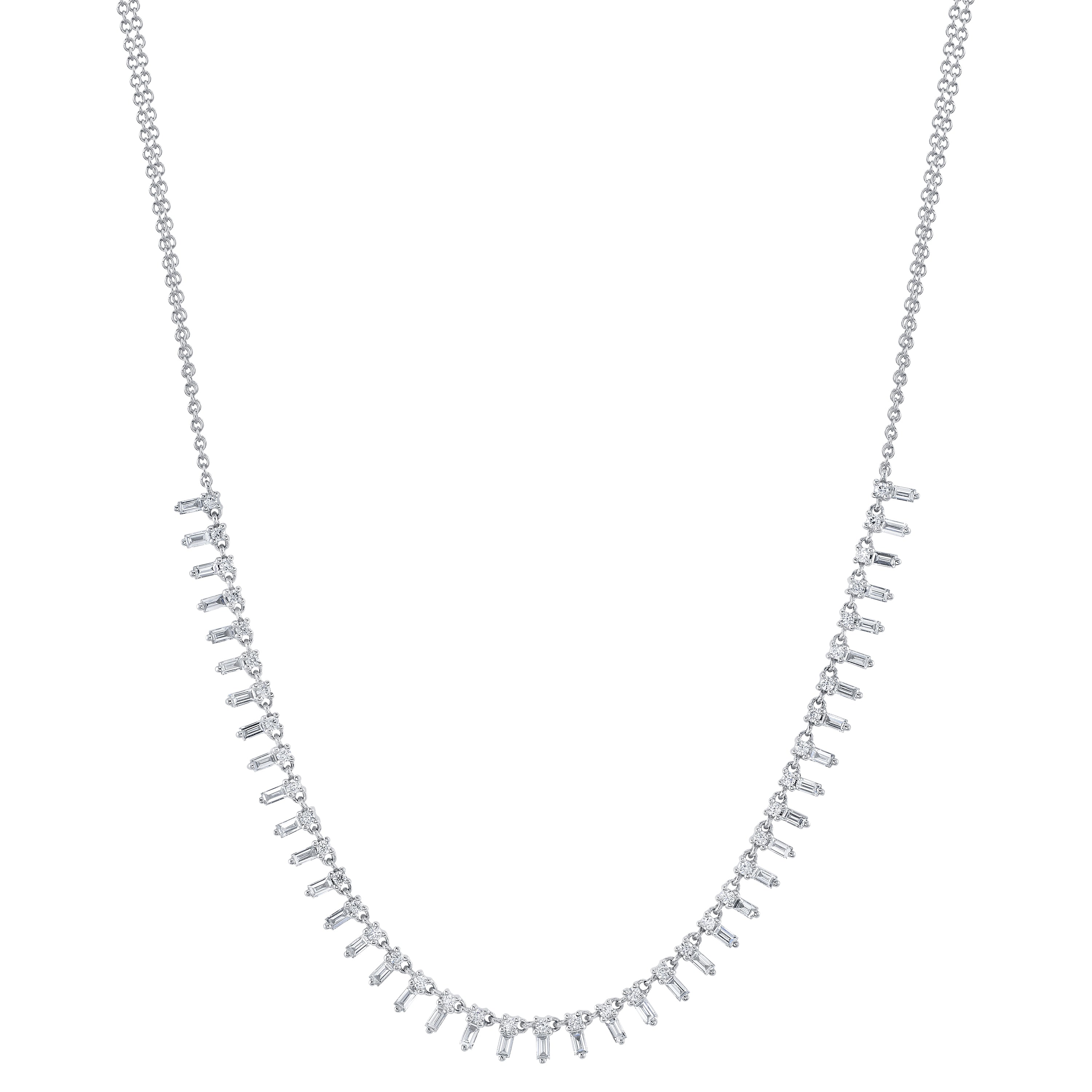 Diamond Baguette Fringe Necklace Necklace Roseark Deux White Gold