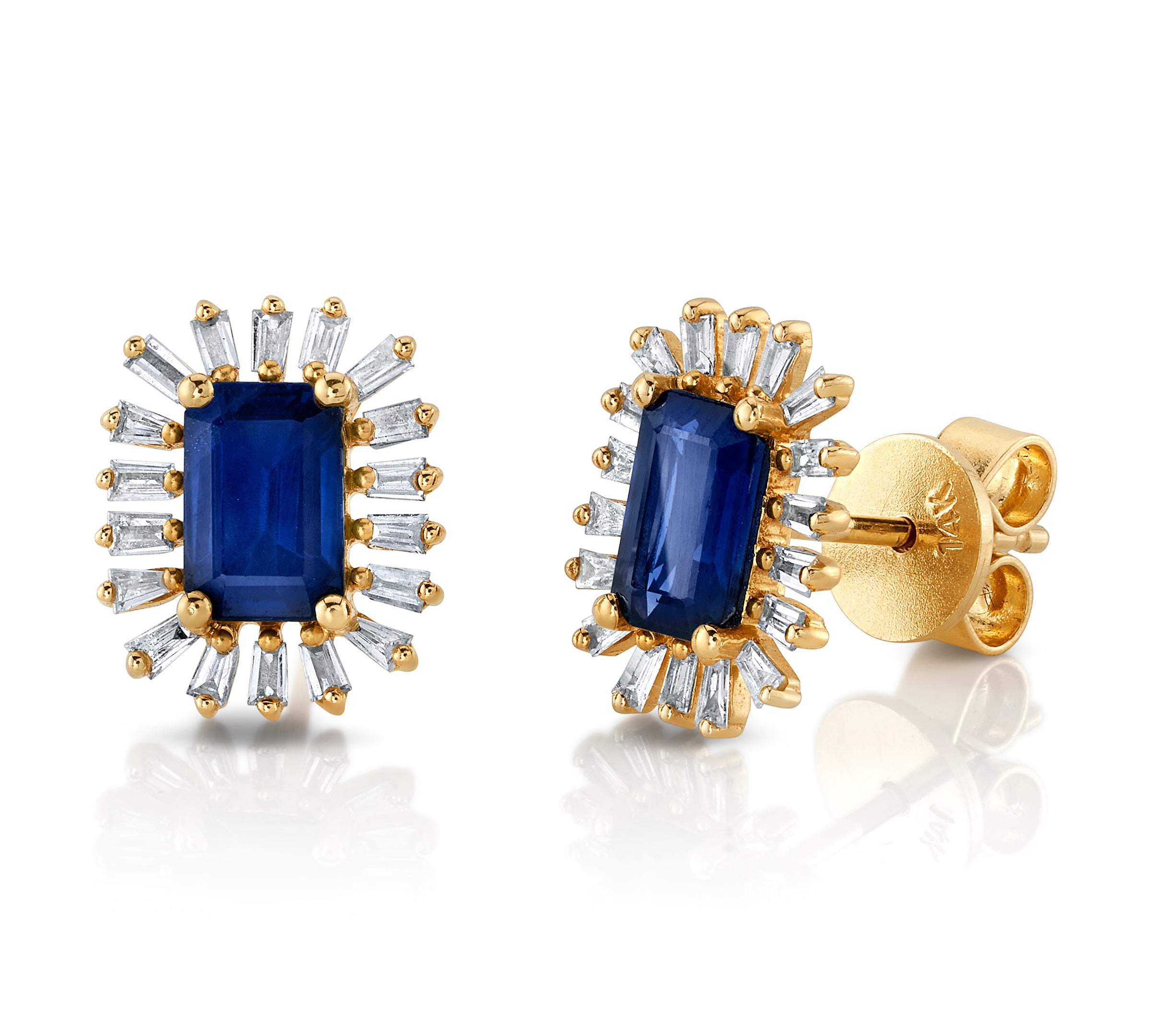 Spike Baguette Diamond Stone Earring, Pair Stud Earrings Roseark Deux Sapphire  