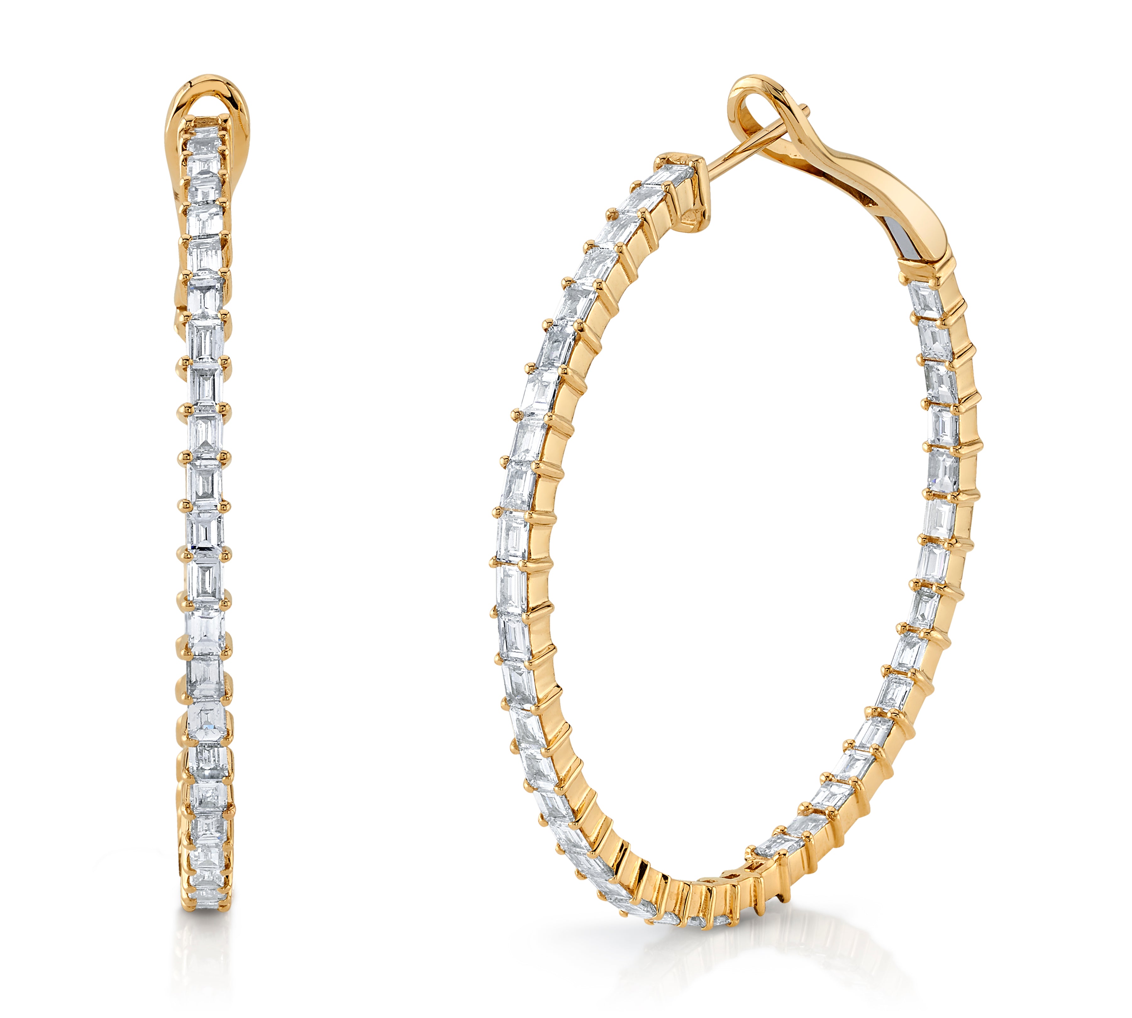 Large Baguette Diamond Hoop, Pair Hoop Earrings Roseark Deux